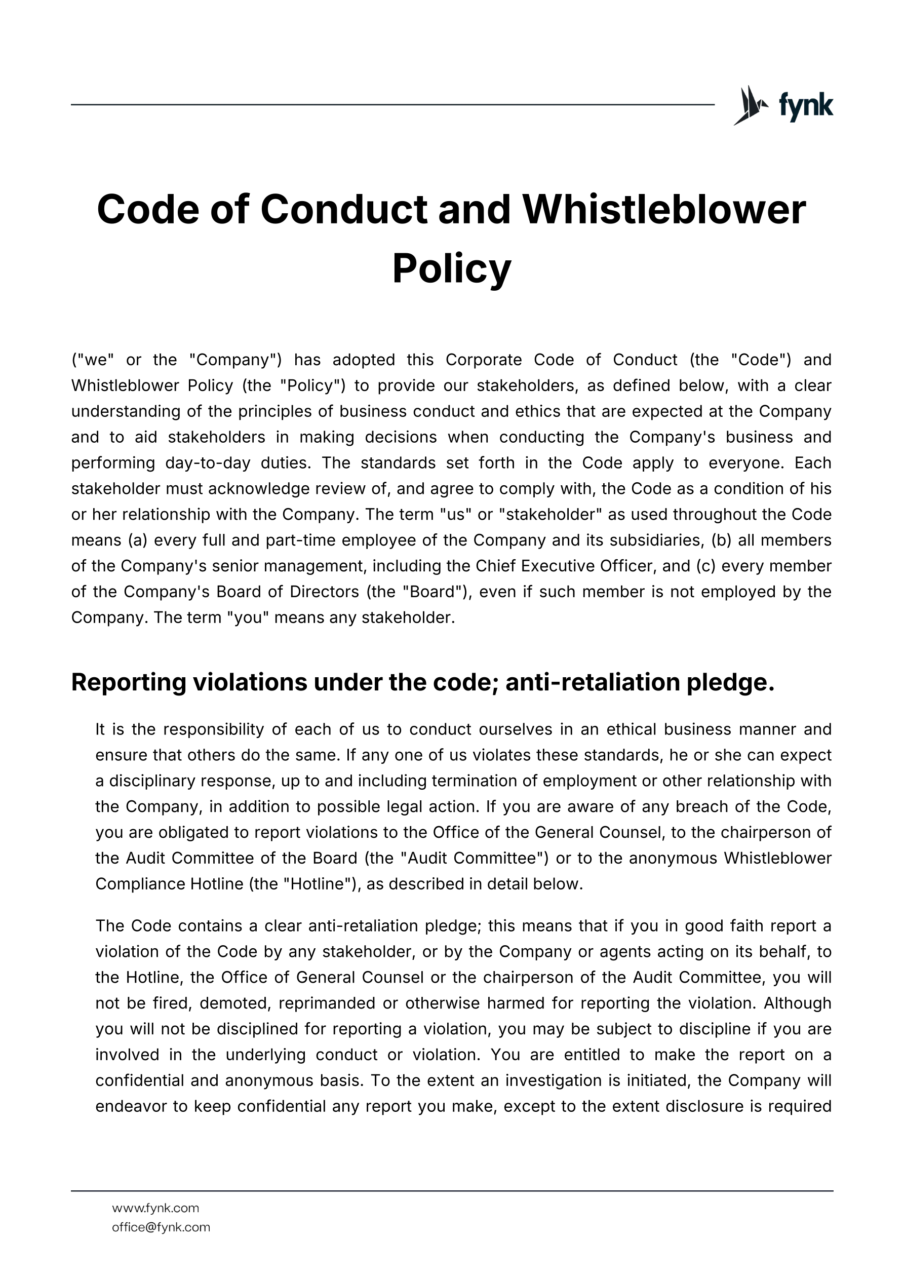 Code of Conduct & Whistleblower Policy
