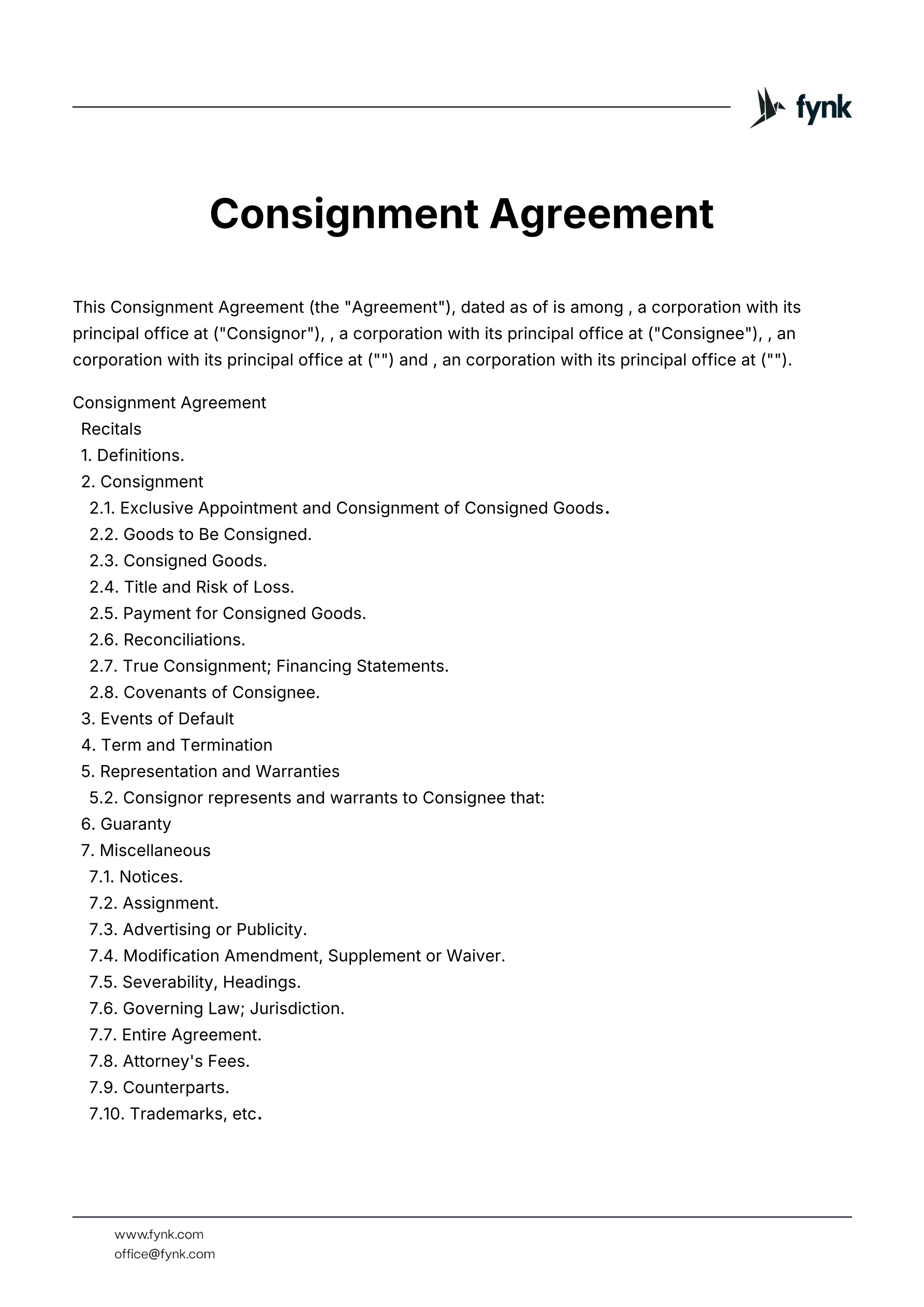 Consignment Agreement Template template screenshot