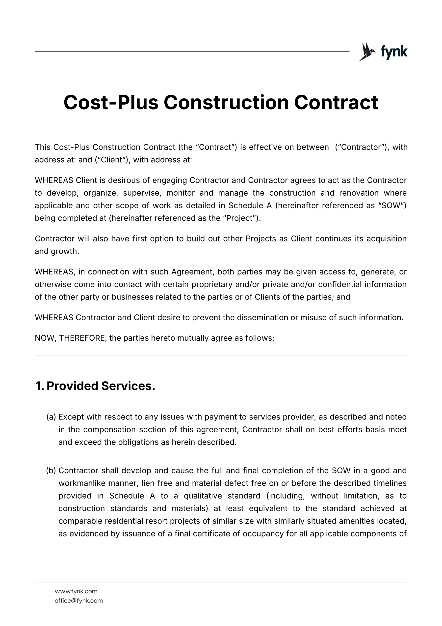 Cost-Plus Construction Contract Template template screenshot