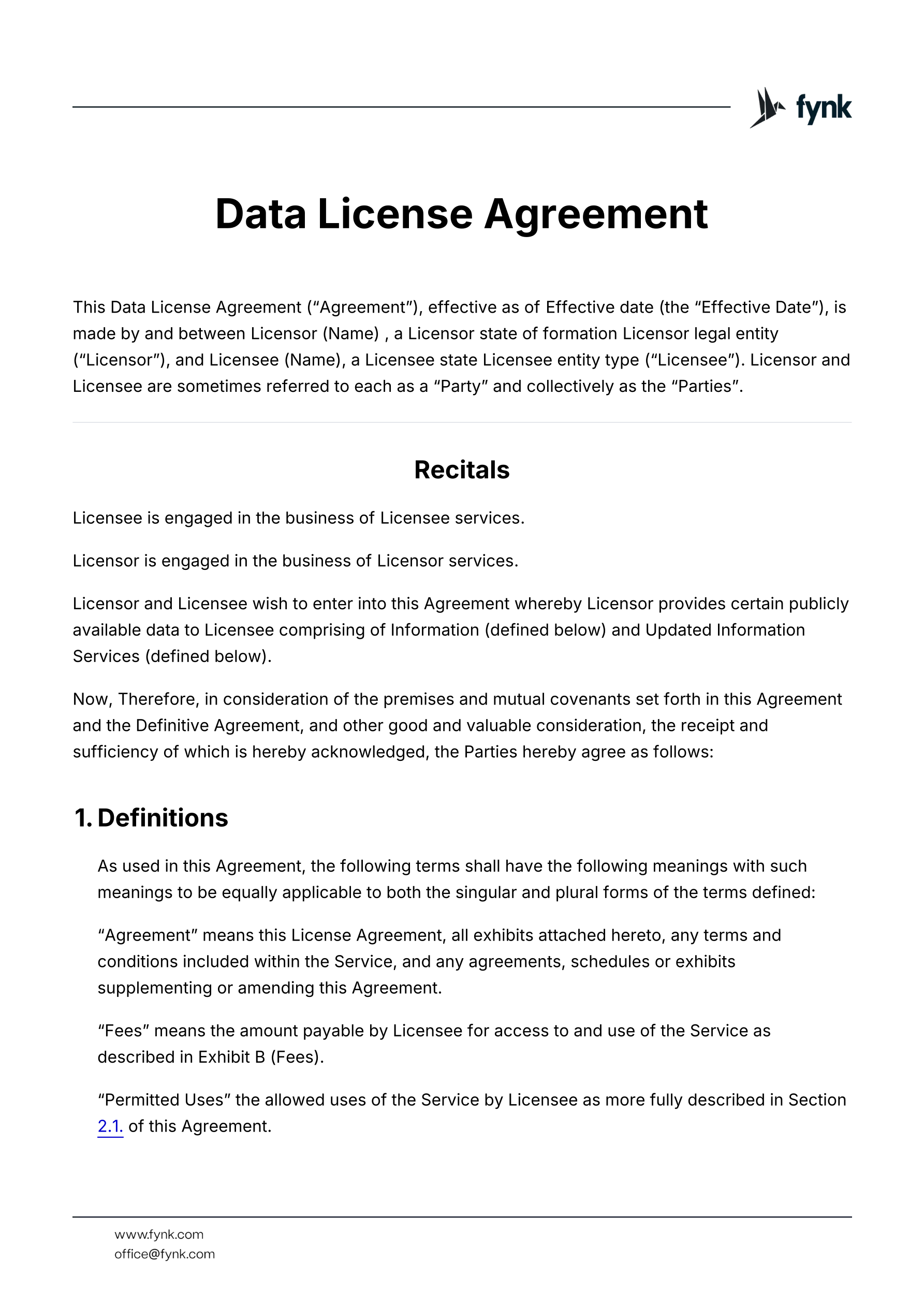 Data license agreement template