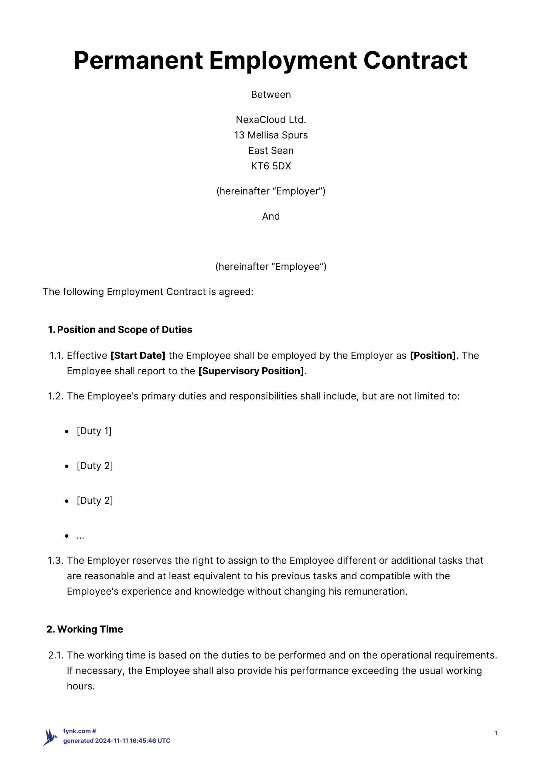 Employment Contract Template template screenshot