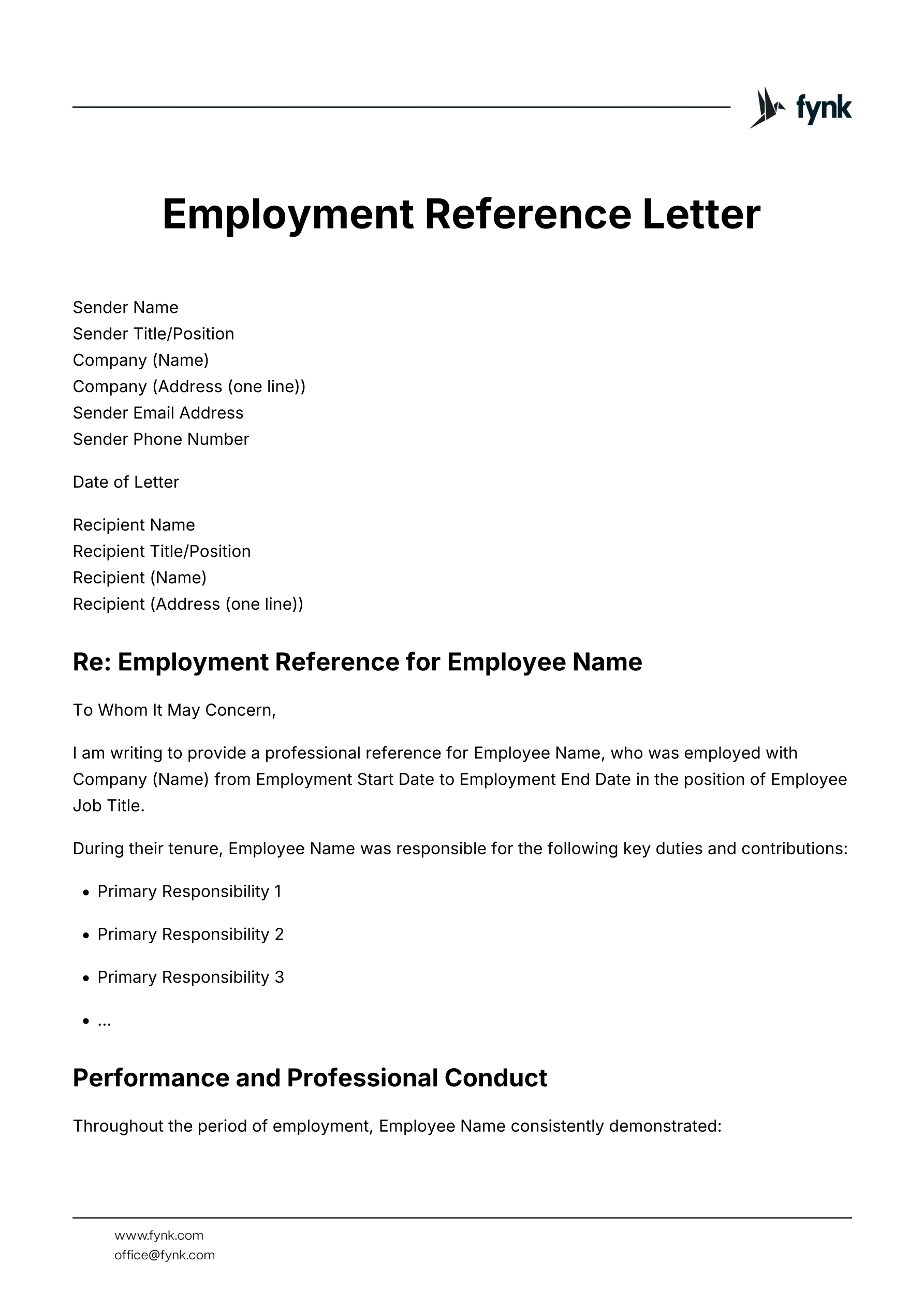 Employment reference letter