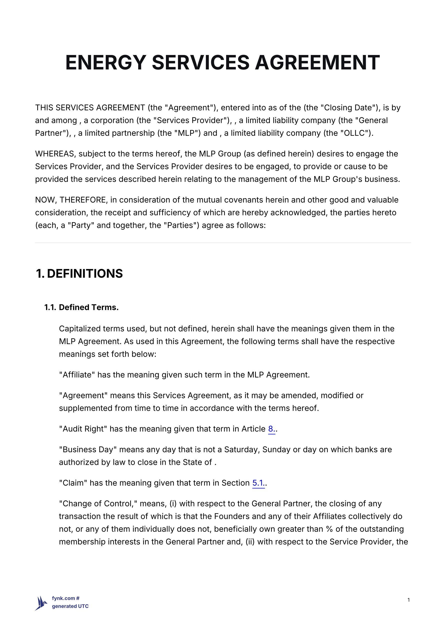 Energy Services Agreement Template template screenshot