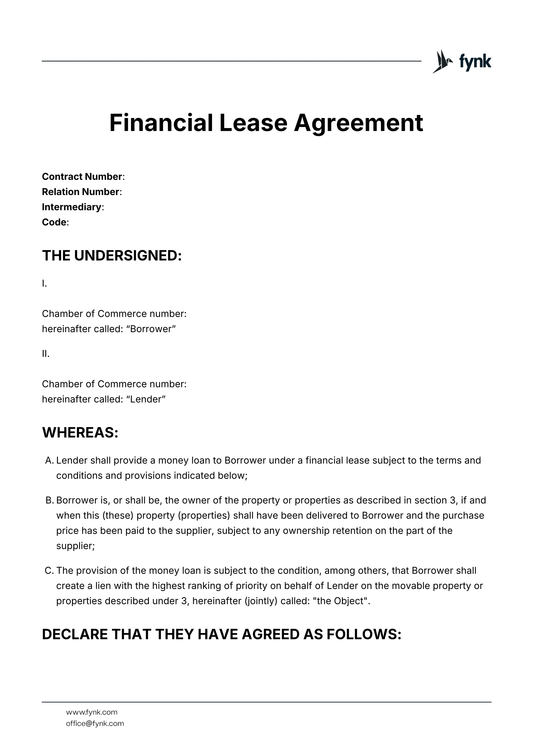 Financial Lease Agreement Template template screenshot