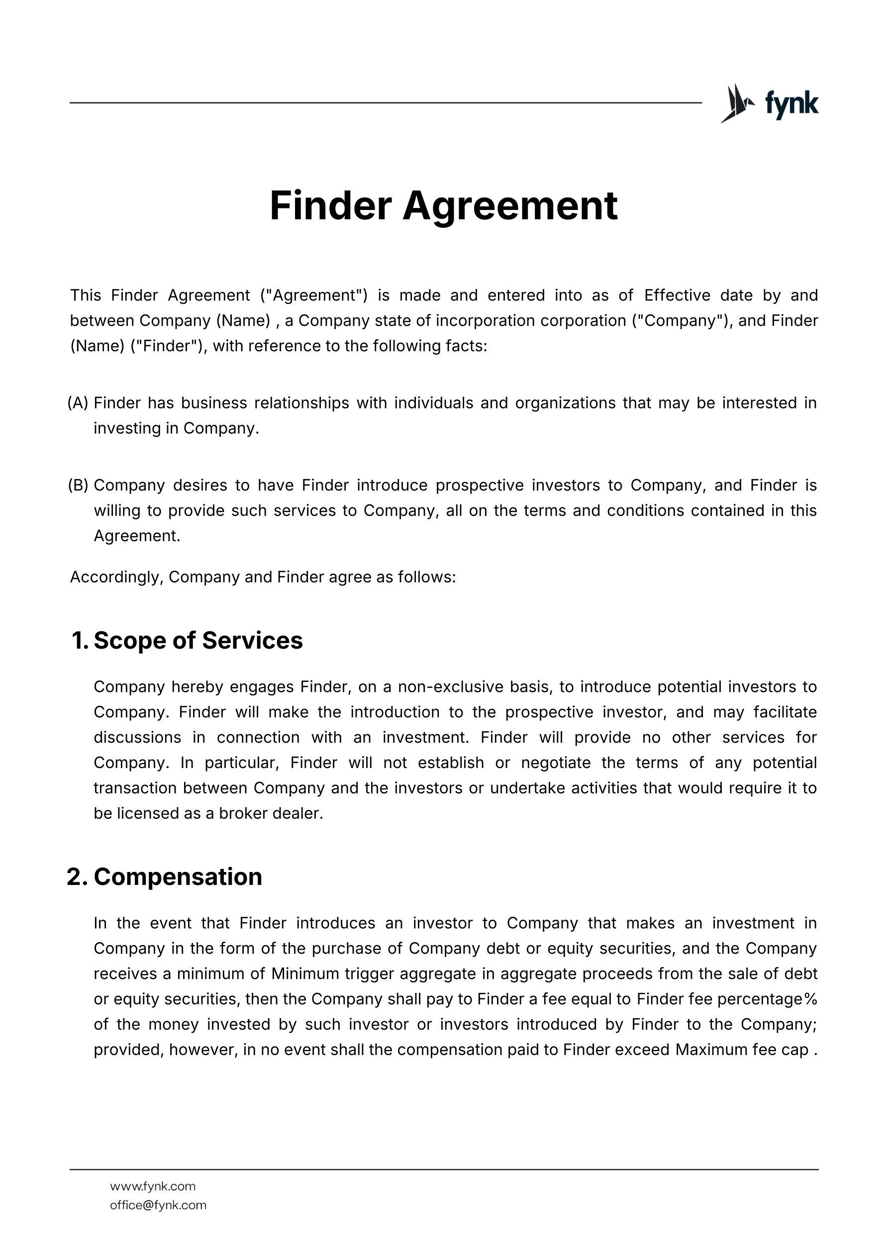 Finder agreement