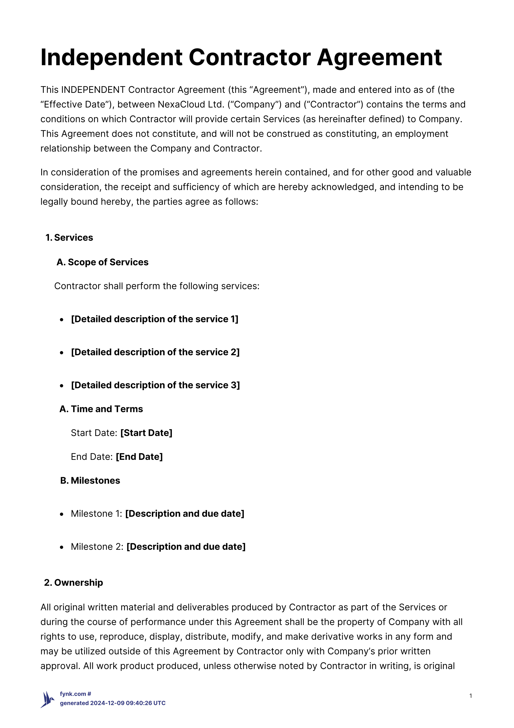 Independent Contractor Agreement Template template screenshot