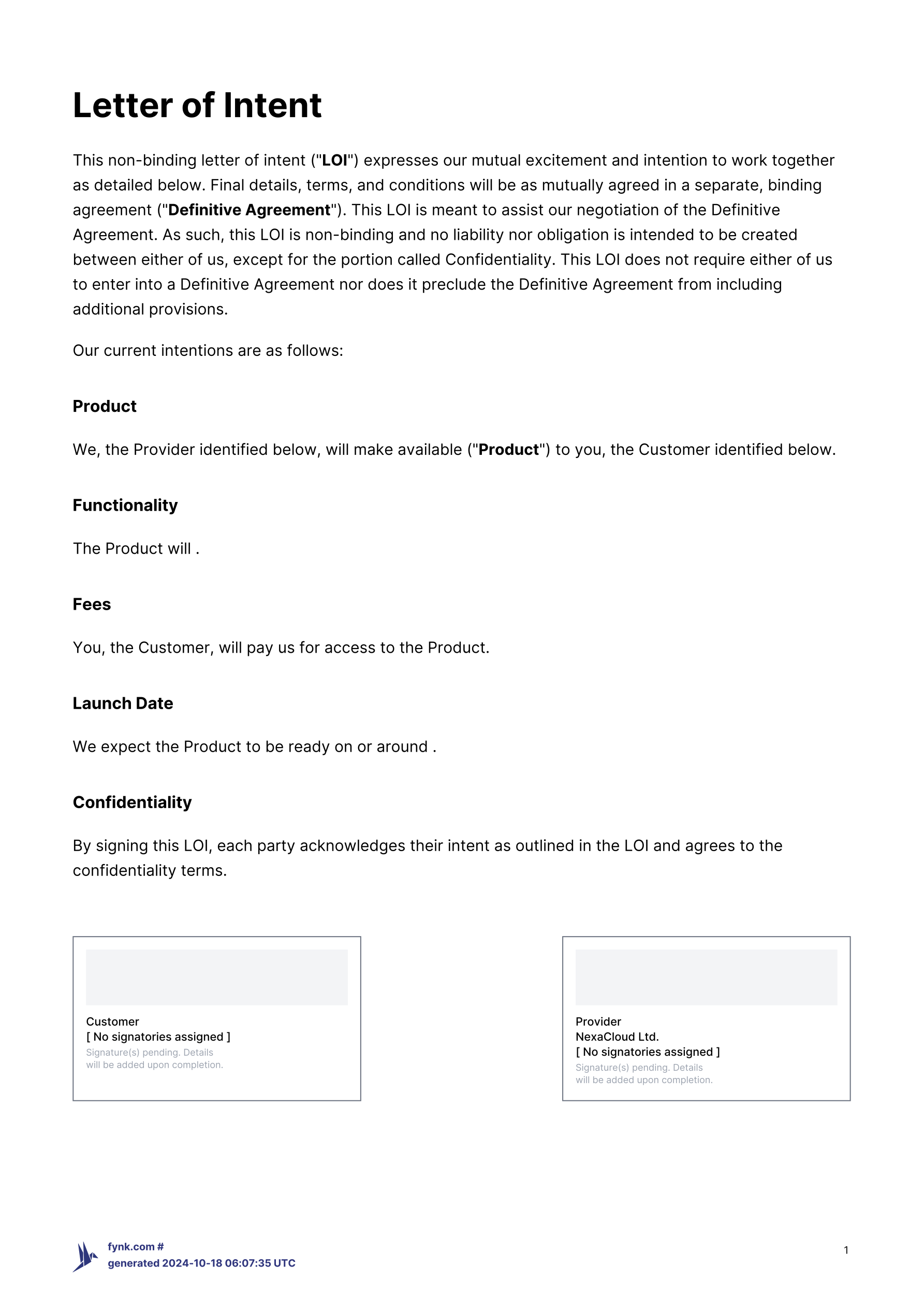 Letter of Intent (LOI) Template template screenshot