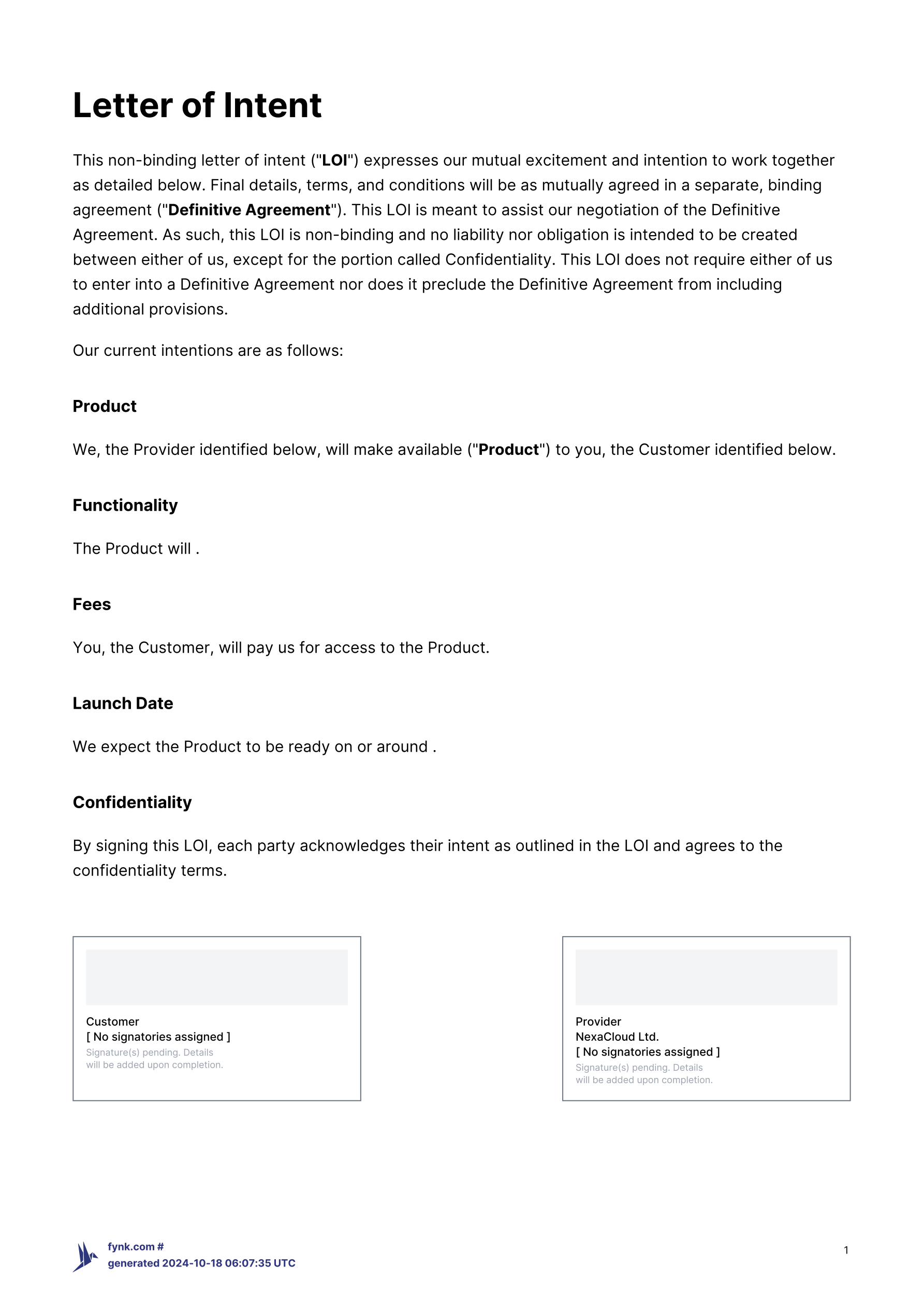 Letter of Intent (LOI) Template