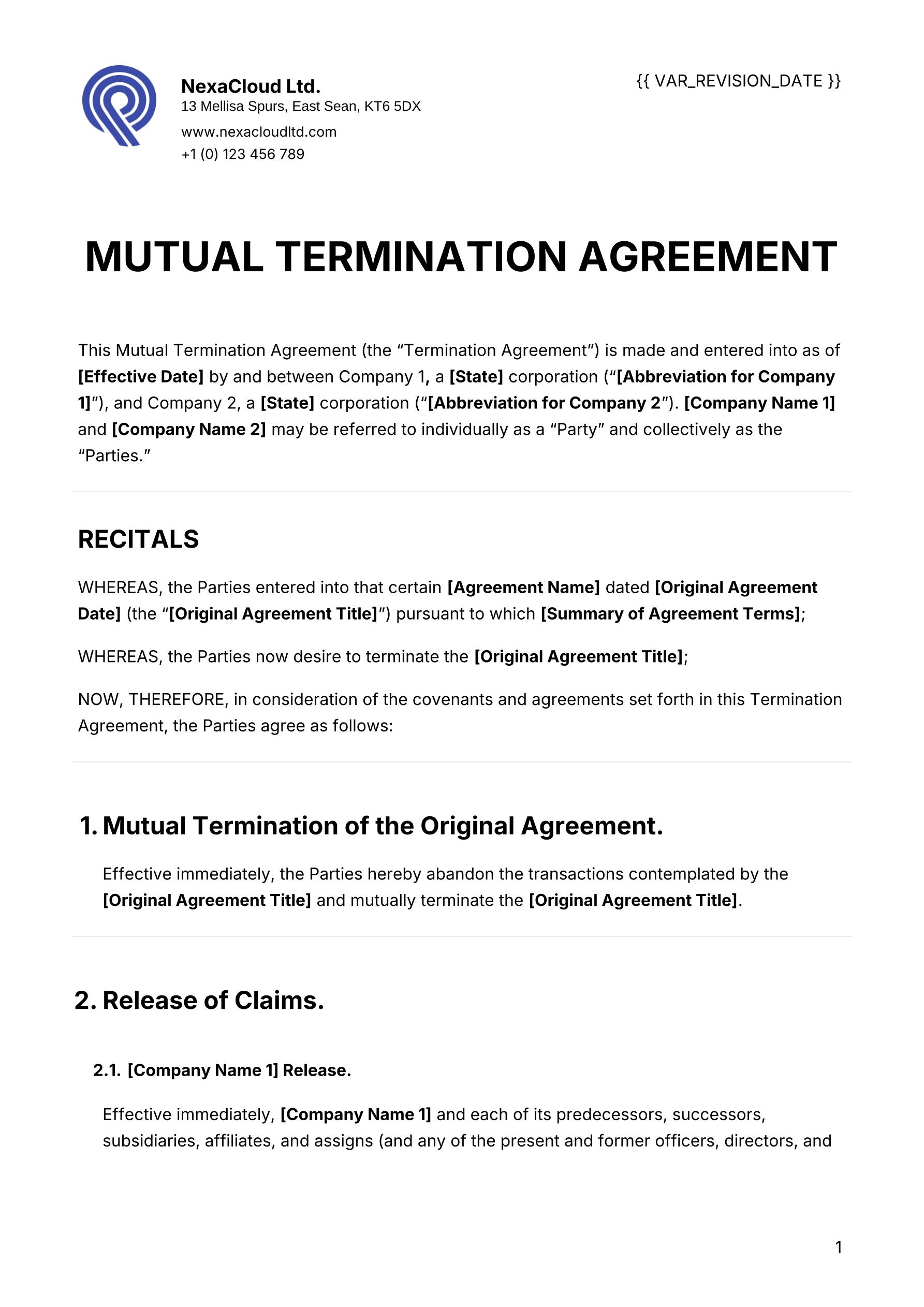 Mutual Termination Agreement screenshot