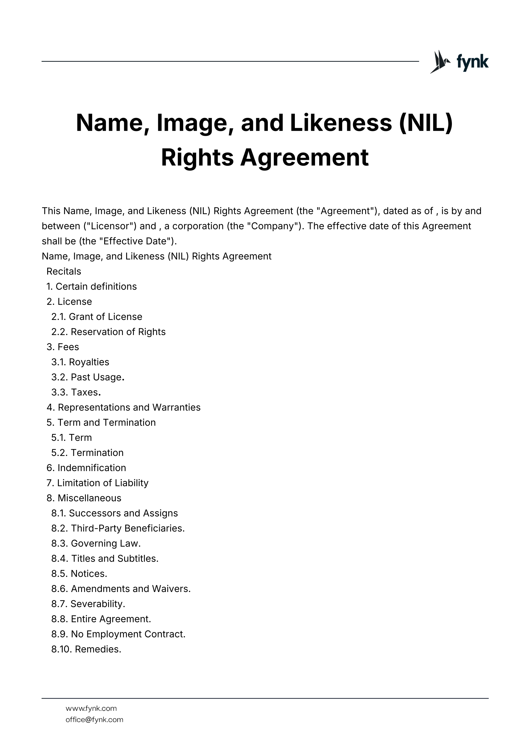Name and Likeness Licensing Agreement Template template screenshot