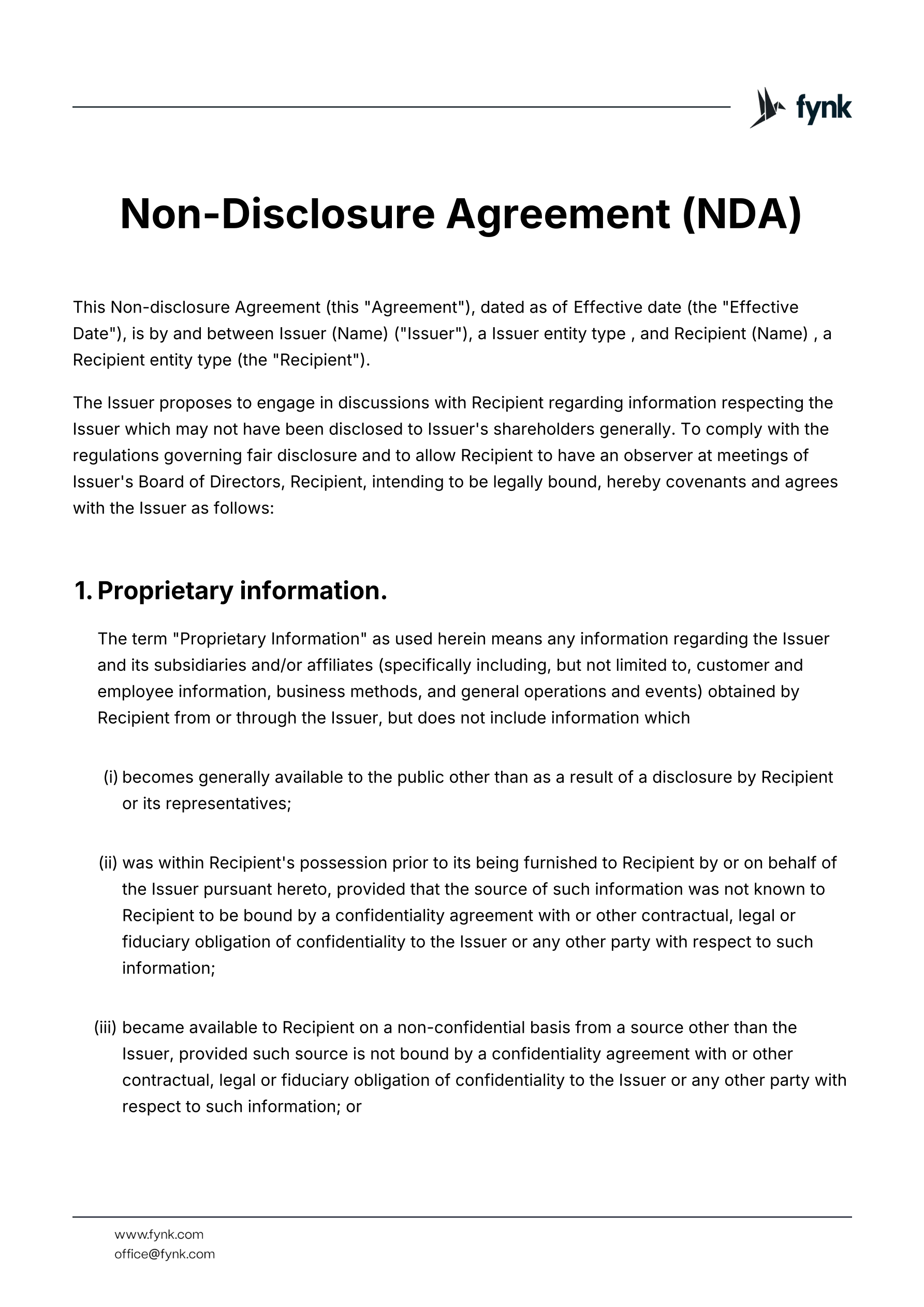 Non-disclosure (NDA)