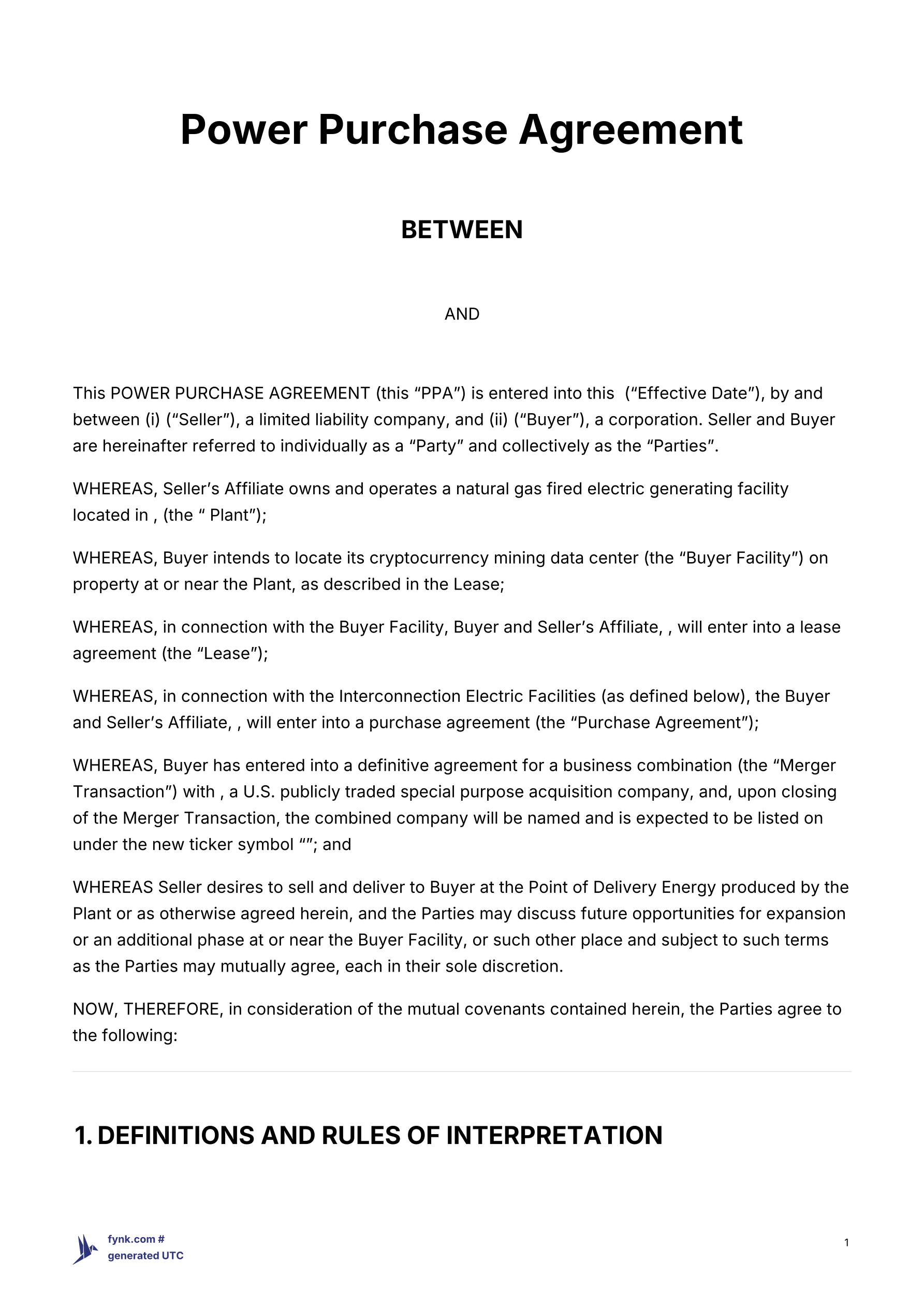 Power Purchase Agreement Template template screenshot