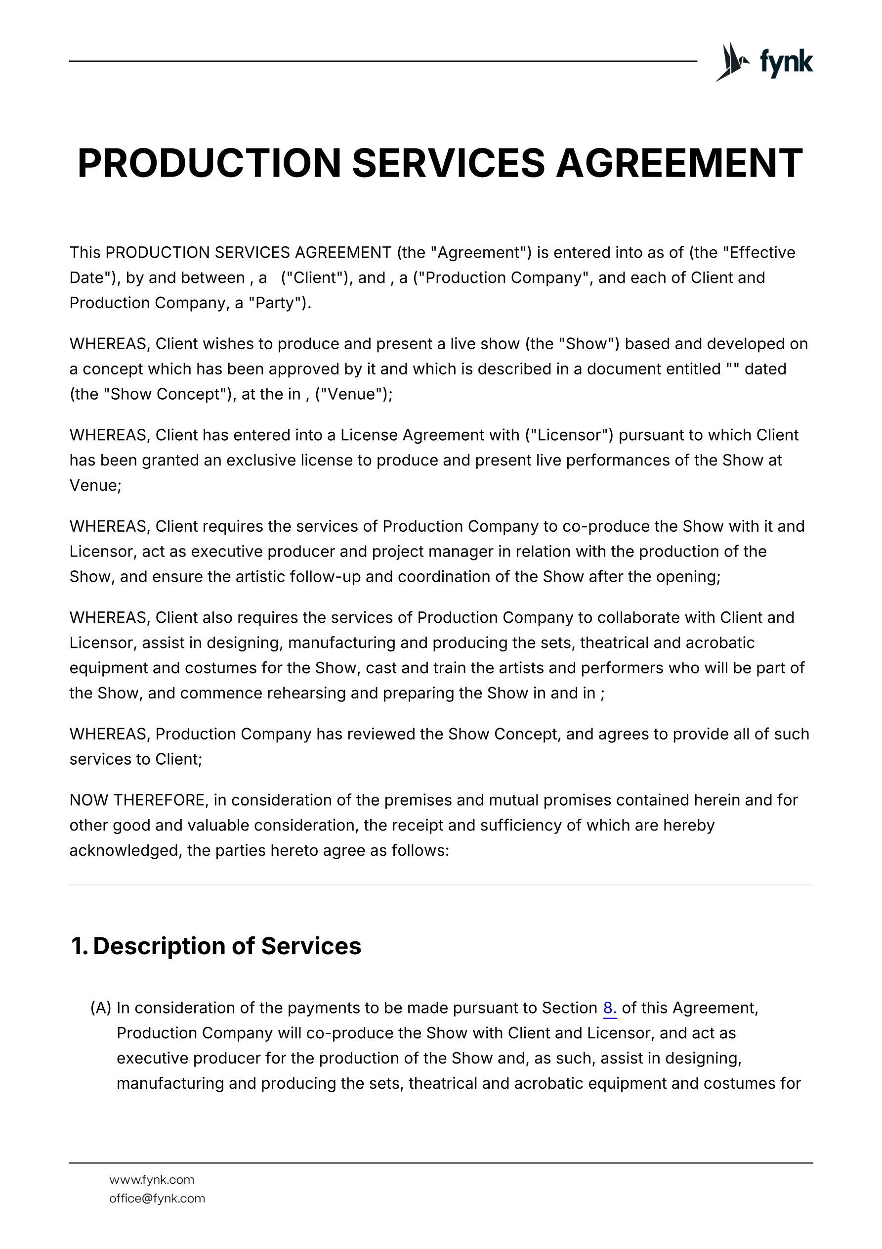 Production Services Agreement (Film) screenshot