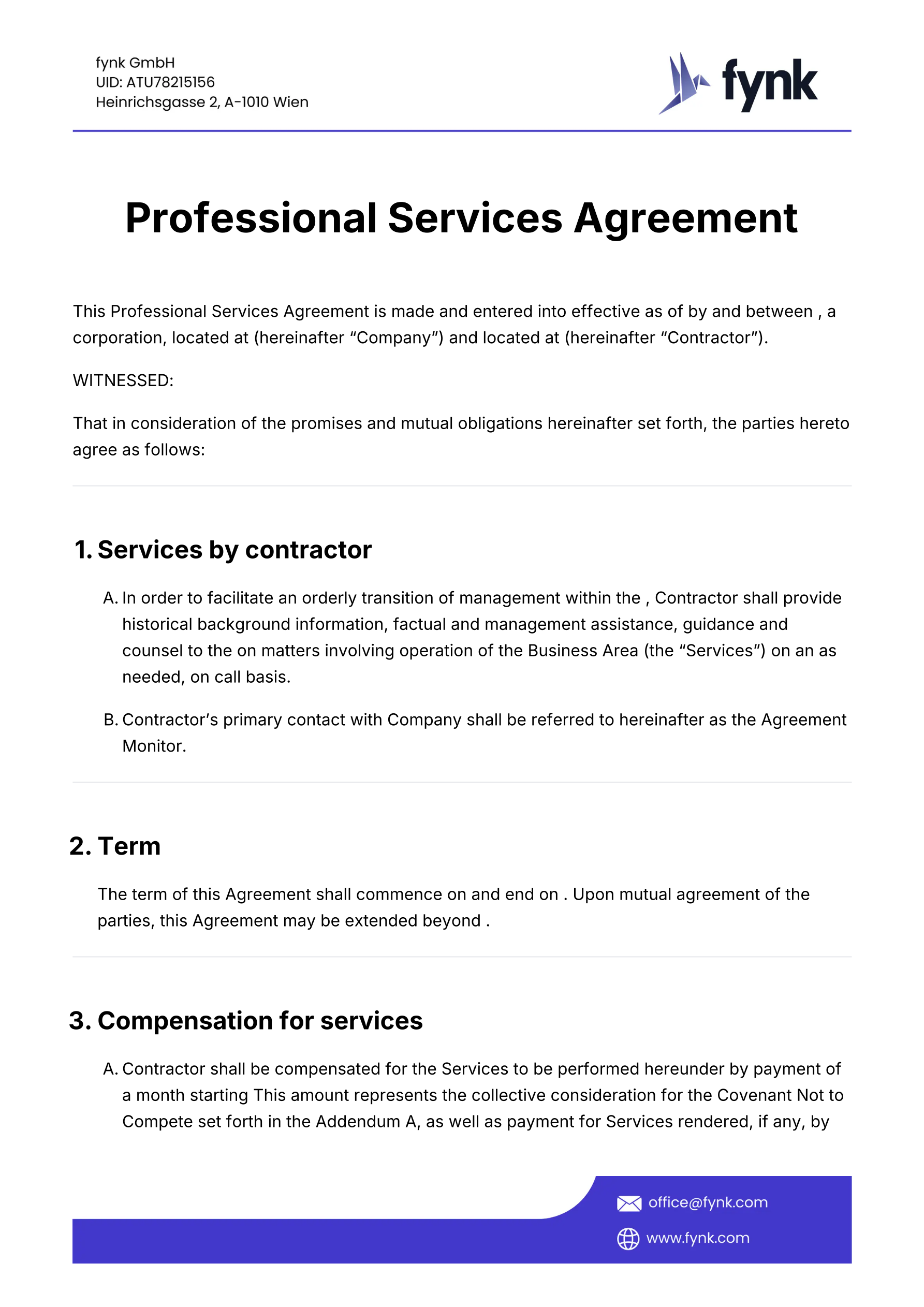 Professional Services Agreement Template template screenshot