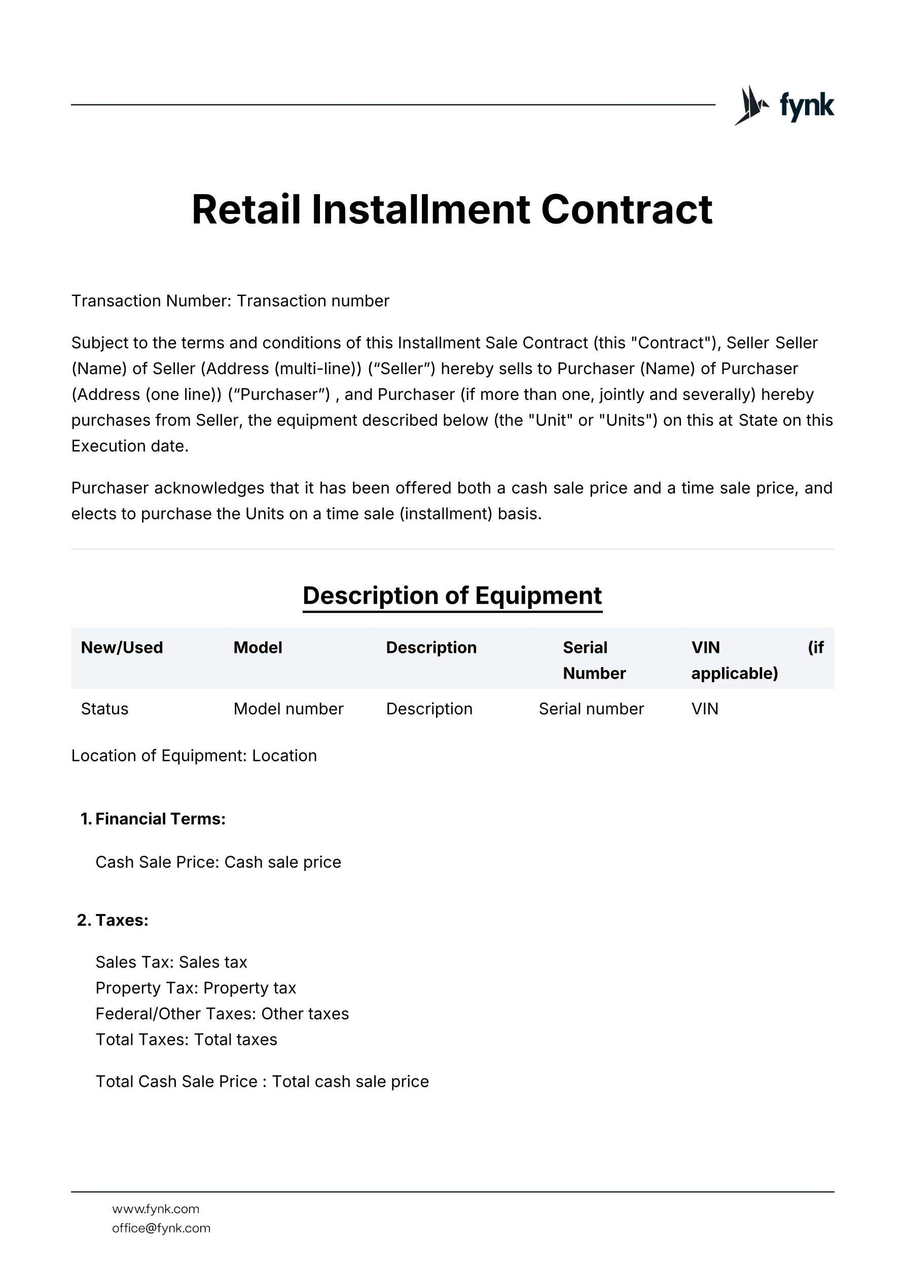Retail Installment Contract screenshot