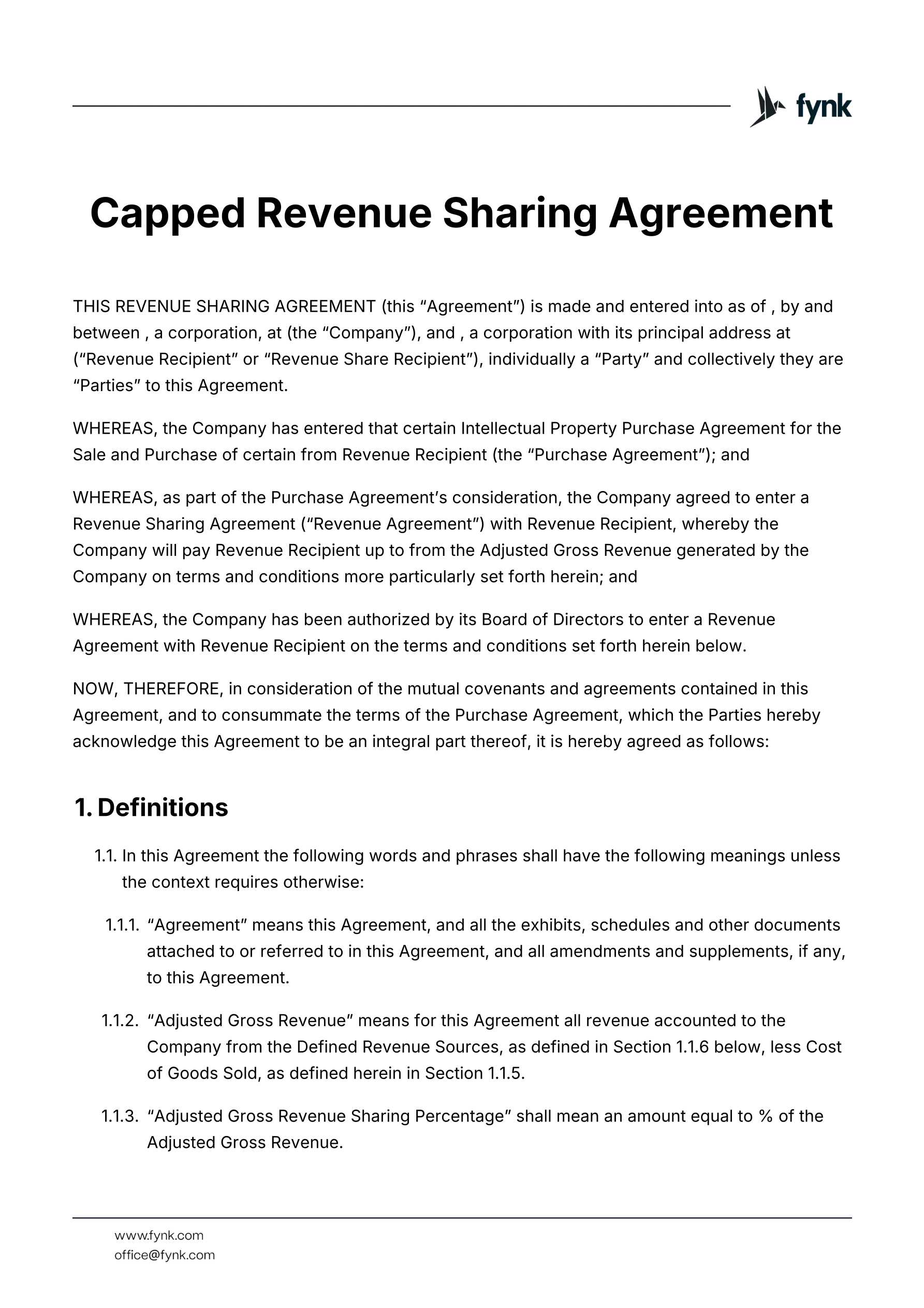 Revenue Sharing Agreement Template template screenshot