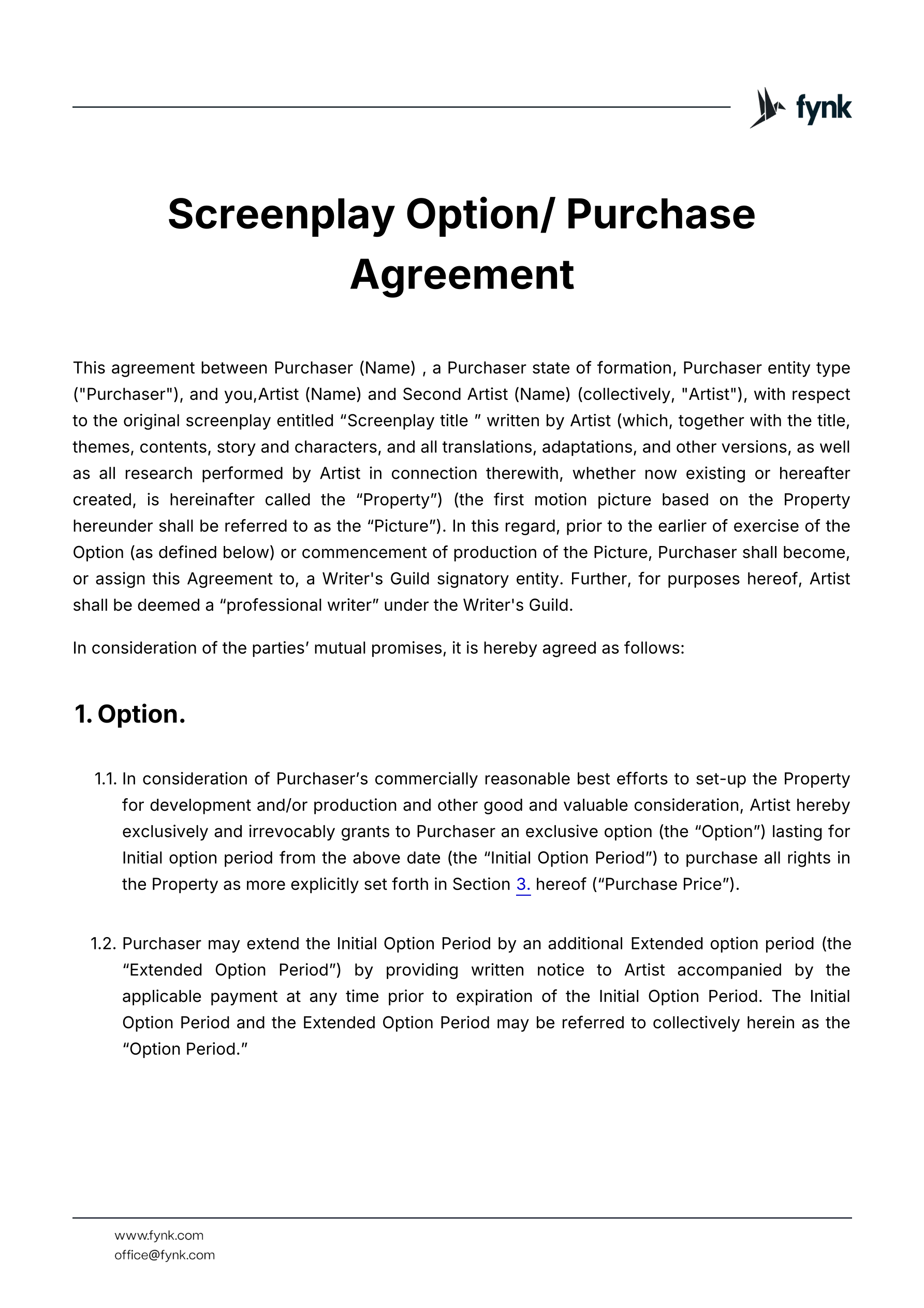 Screenplay option