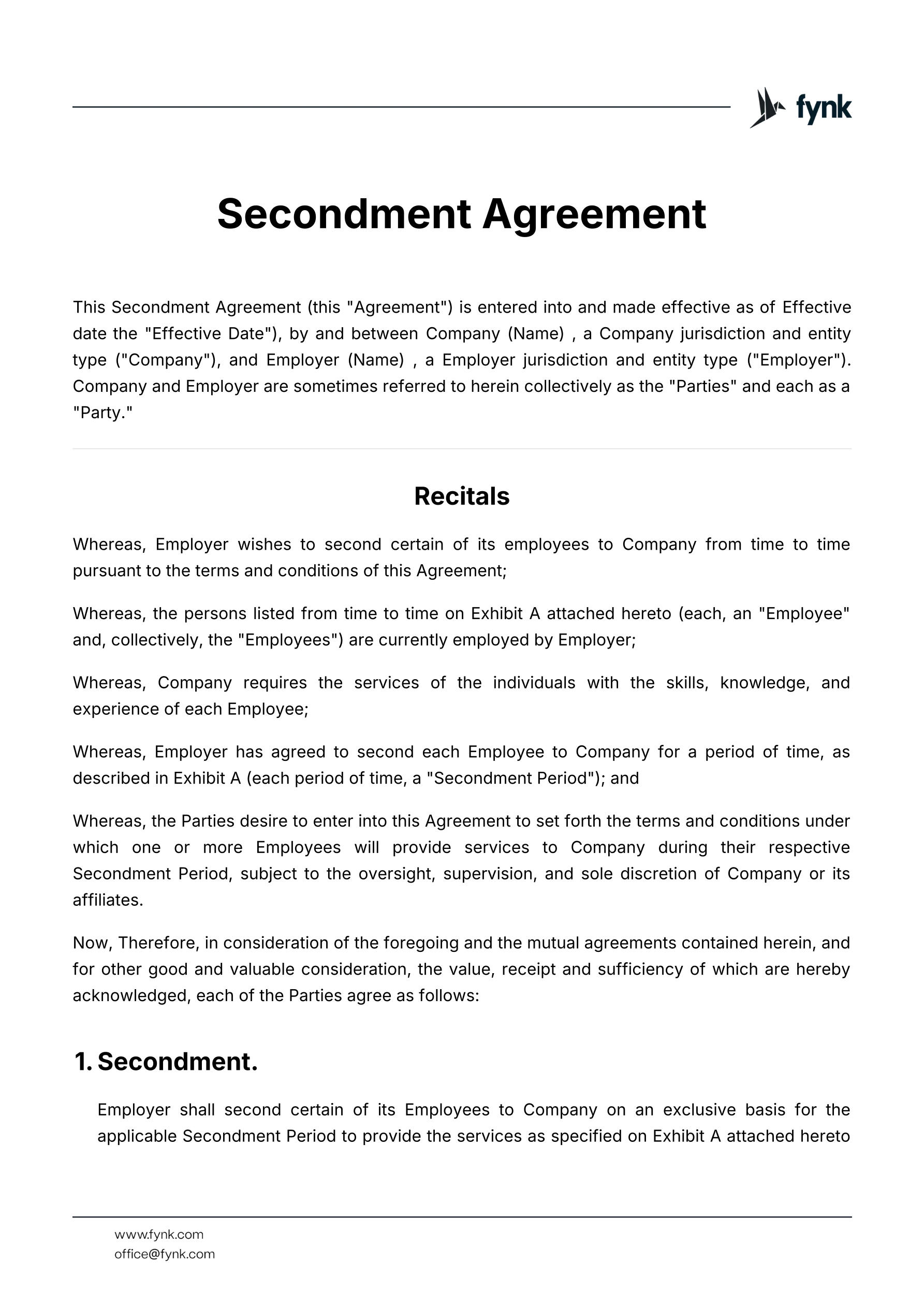 Secondment agreement template