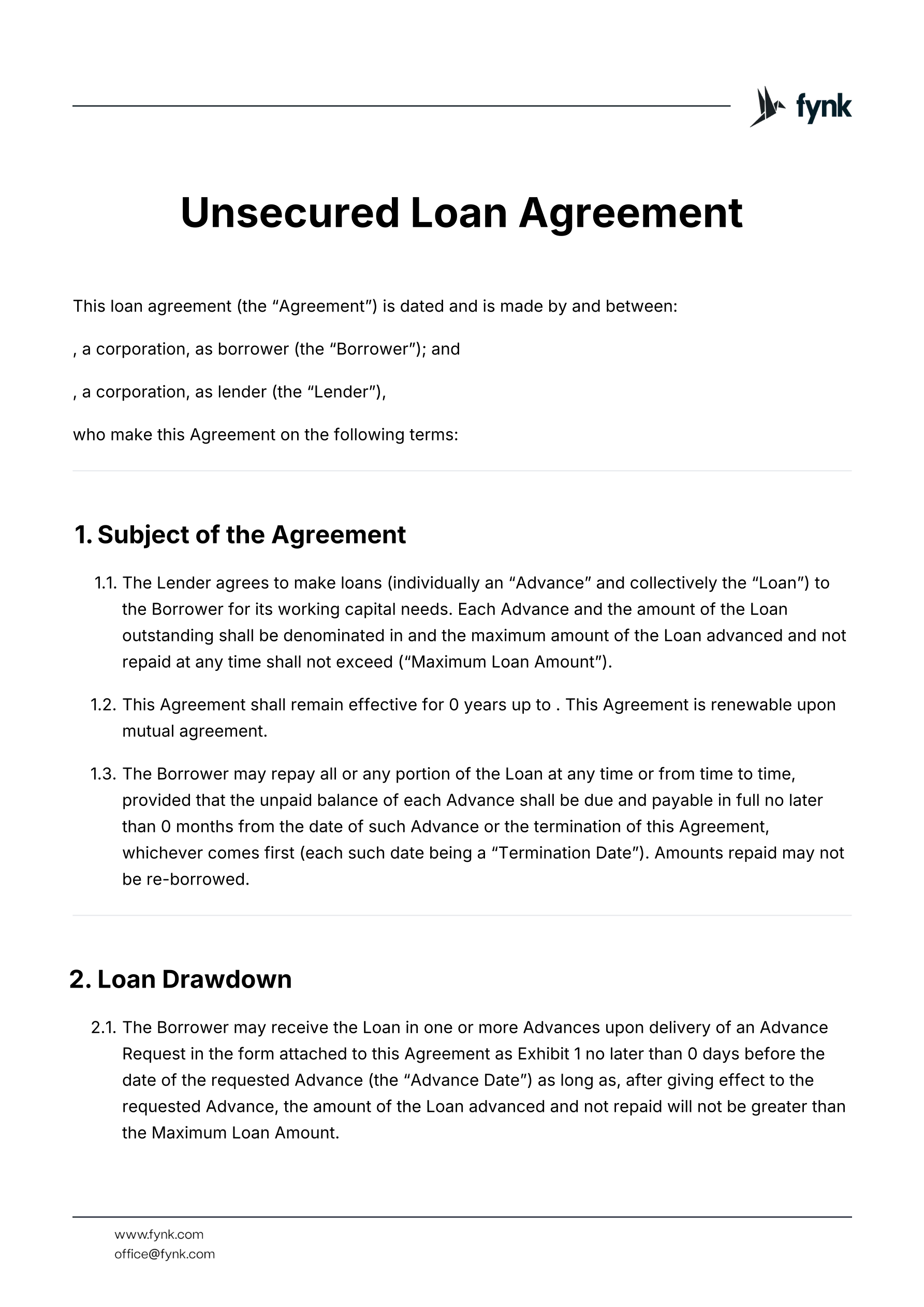 Unsecured Loan Agreement Template template screenshot