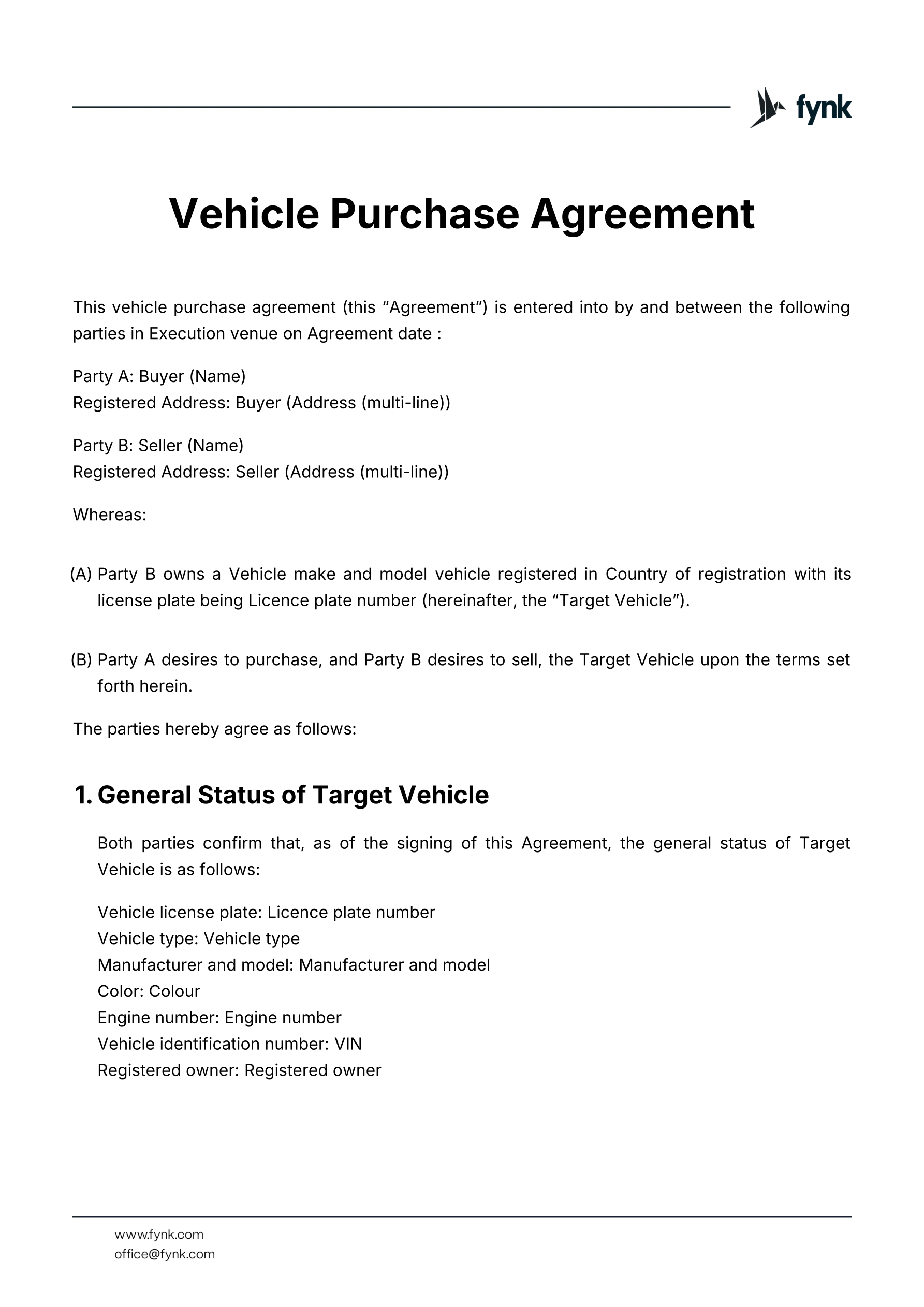 Vehicle Purchase Agreement screenshot