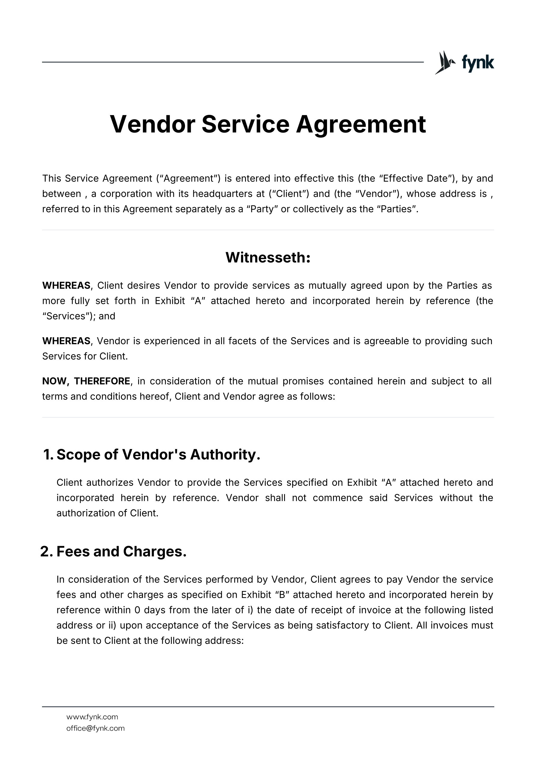 Vendor Service Agreement