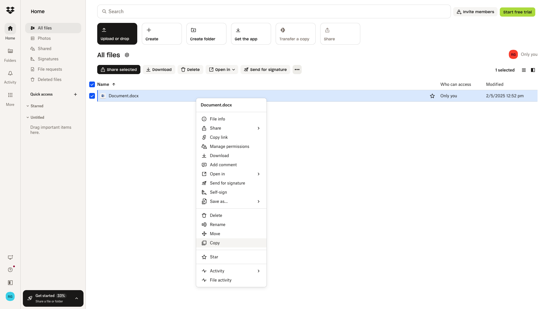 Copy option for Word document in Dropbox web Copy option for Word document in Dropbox web