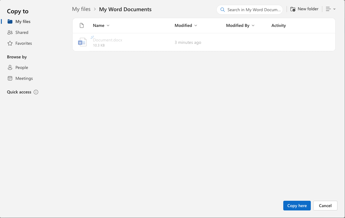 Copying Word file in OneDrive Copying Word file in OneDrive