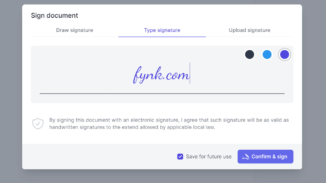 Digital Signature in fynk app screenshot