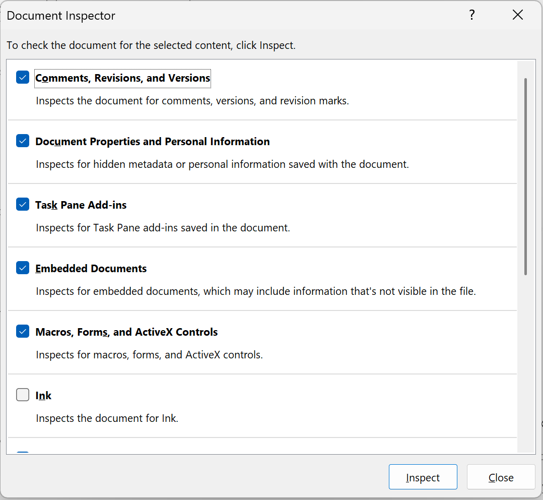 Document Inspector in Microsoft Word Document Inspector in Microsoft Word