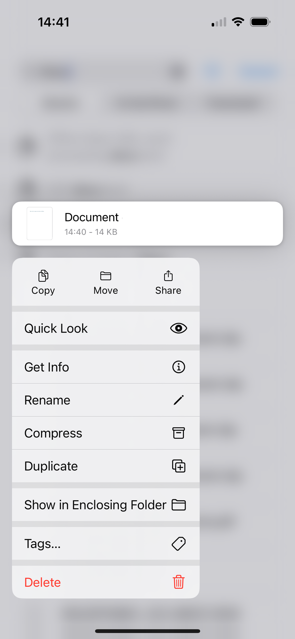 Option „Duplizieren“ für Word-Datei in der Dateien-App von iOS