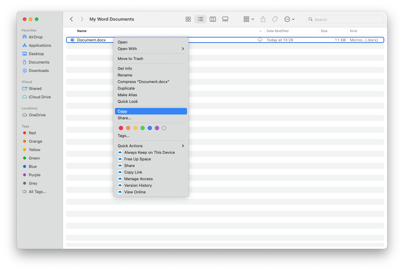 Creating a Word file copy in OneDrive folder on Mac Creating a Word file copy in OneDrive folder on Mac