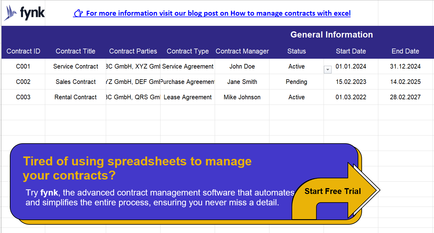 Vertragsdatenbank Vorlage (Excel)