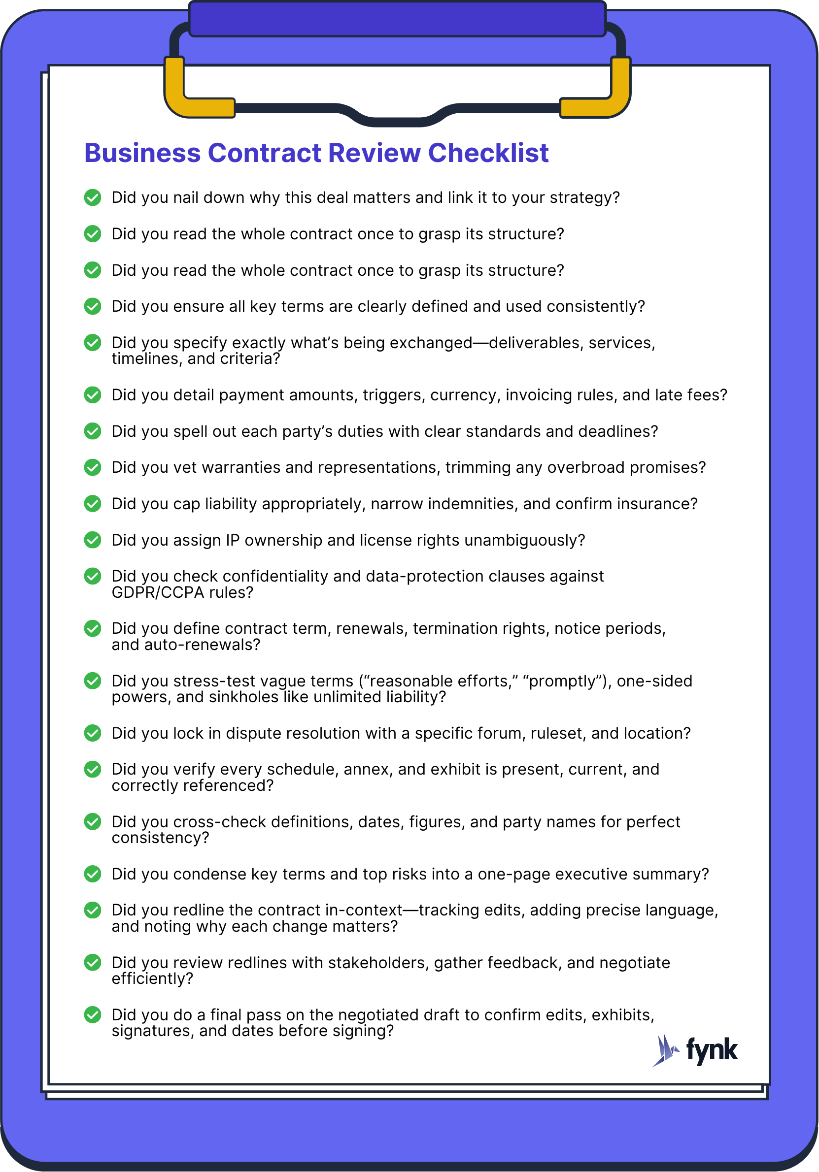 Business Contract Review Checklist Business Contract Review Checklist