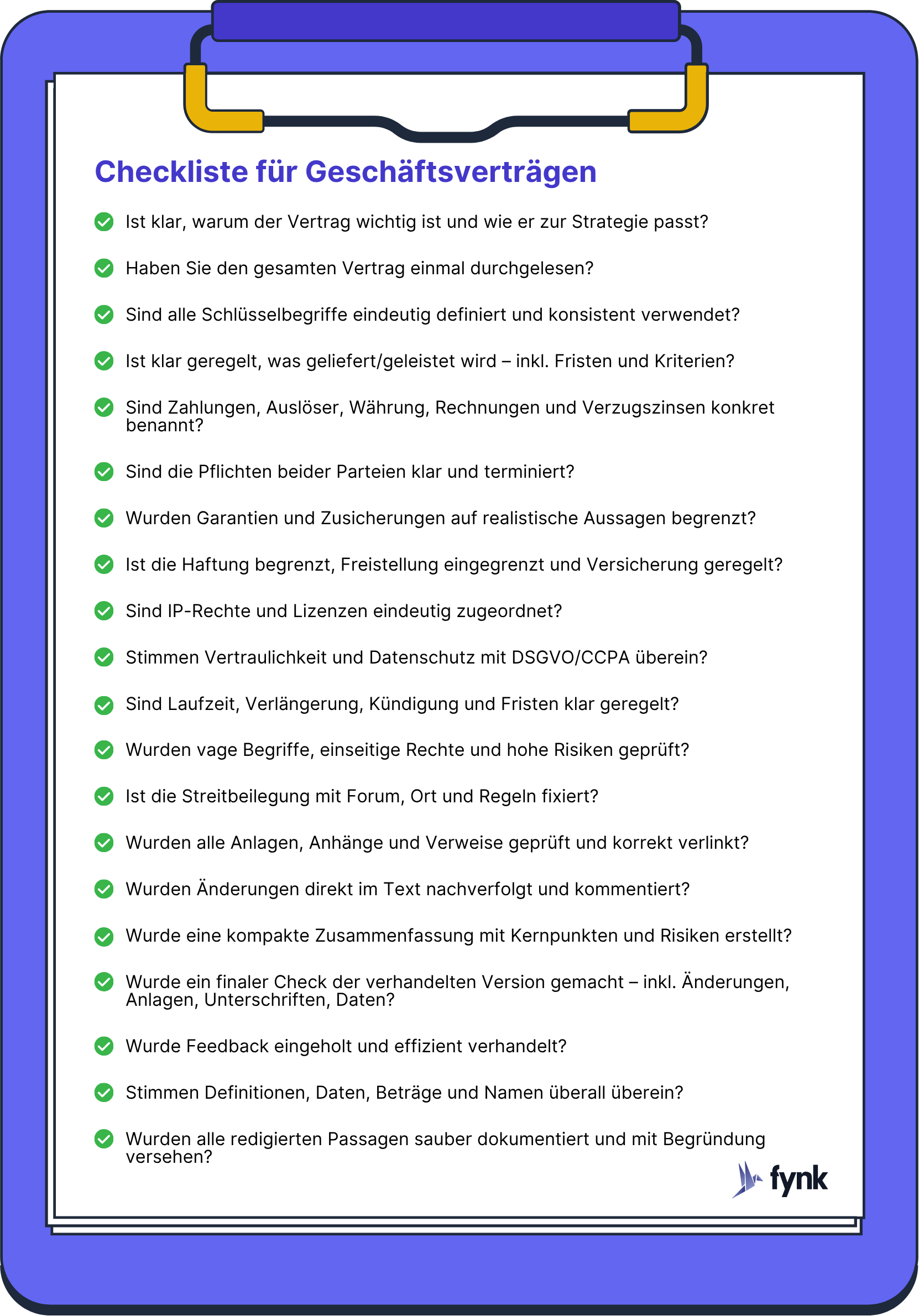 Checkliste für die Prüfung von Geschäftsverträgen Checkliste für die Prüfung von Geschäftsverträgen