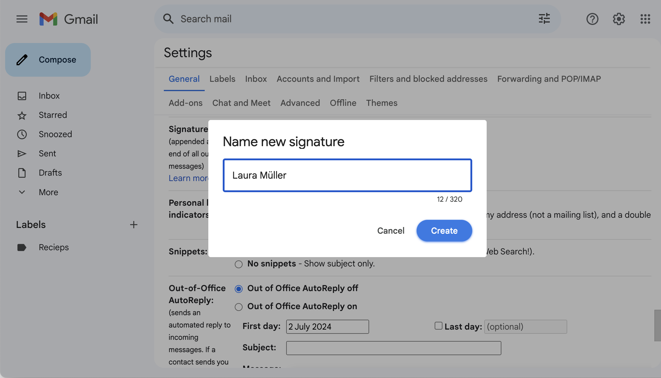 Adding new signature name in Gmail