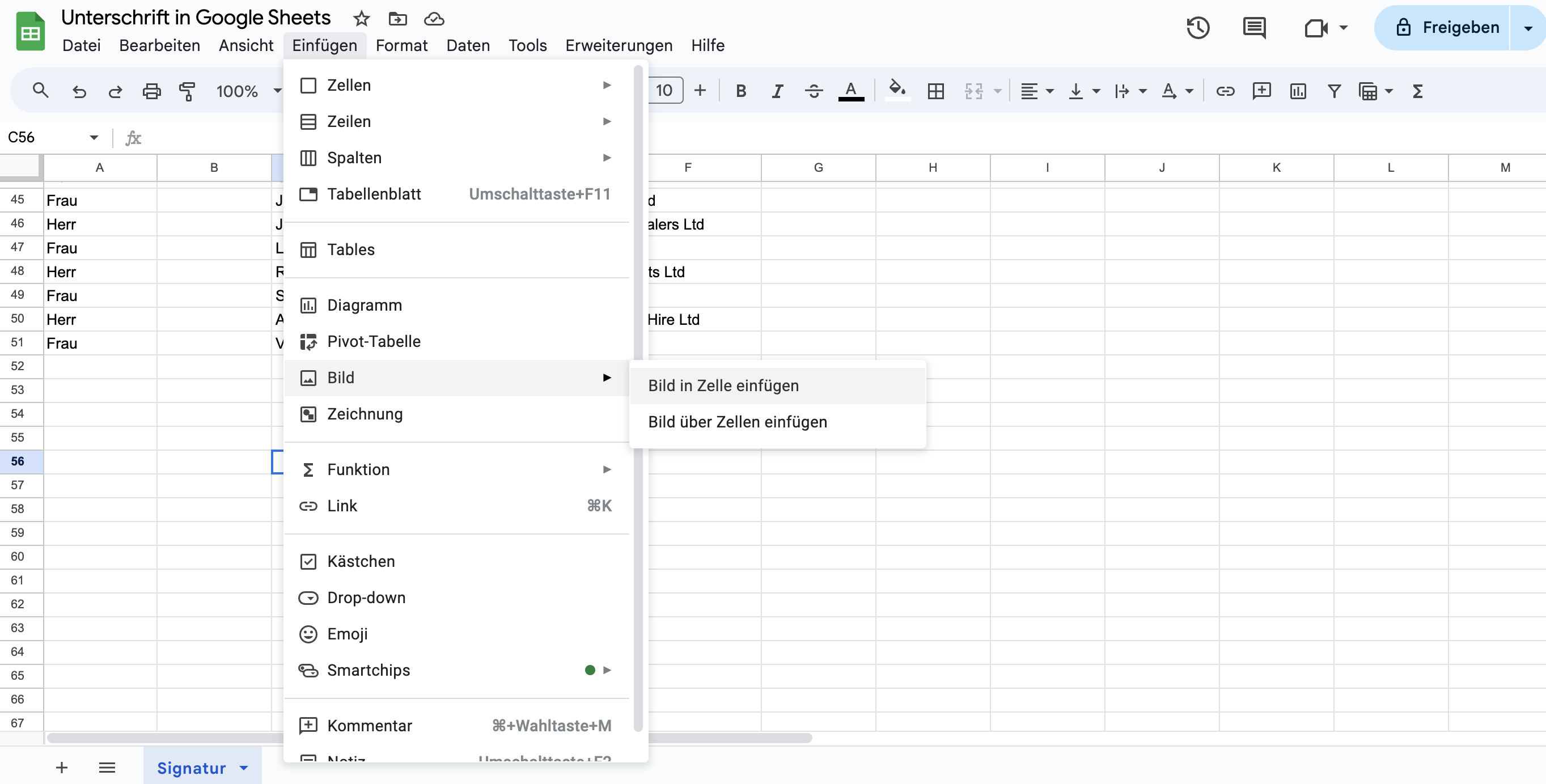 Bild in Zelle Google Sheets einfügen