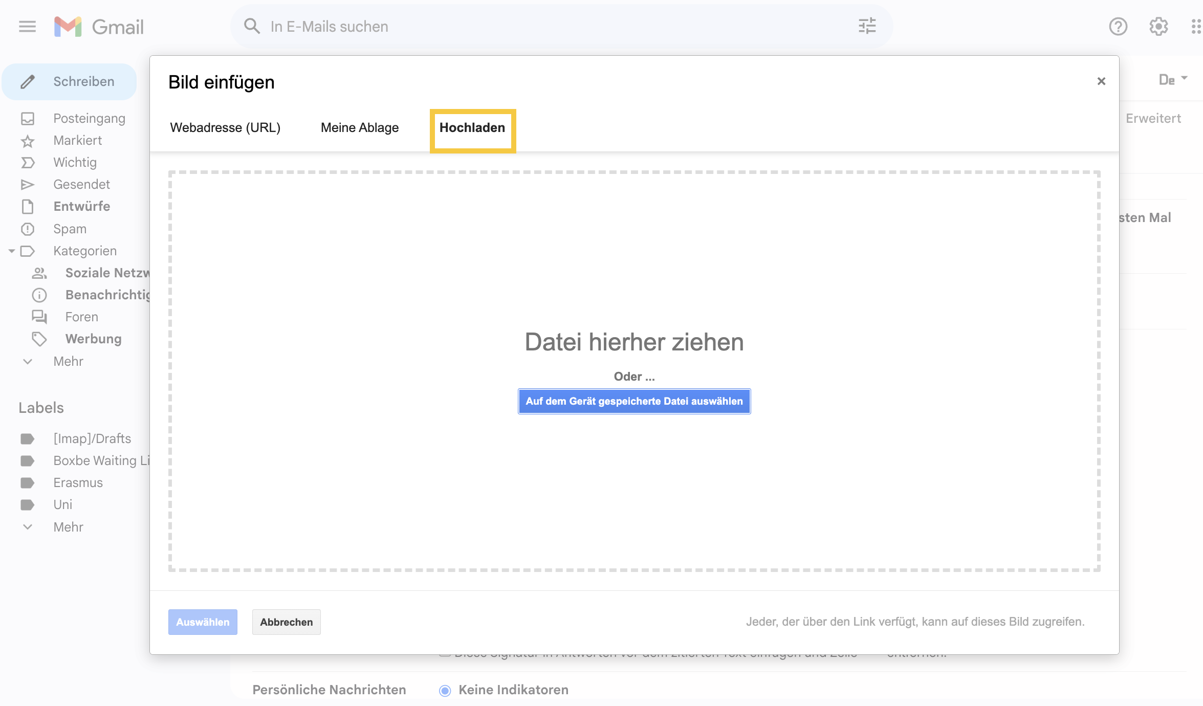 Bild in Gmail-Signatur hochladen