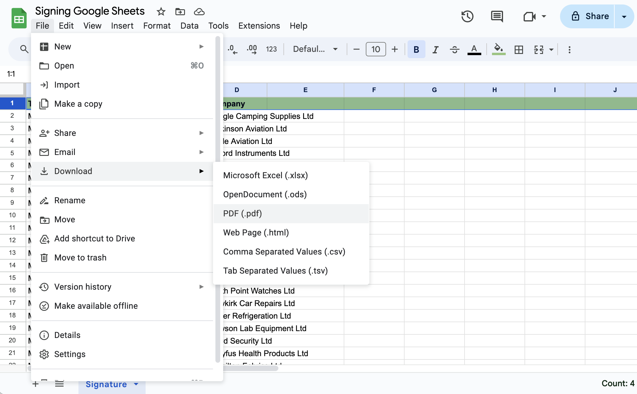 converting google sheets to pdf