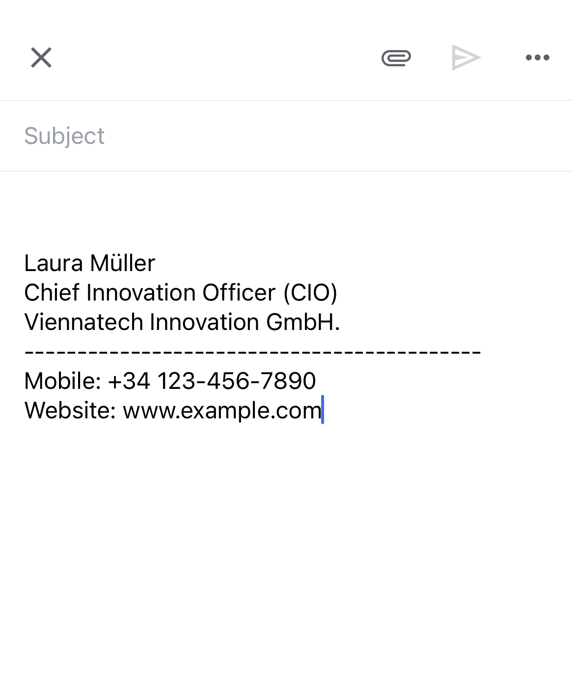 Digital signature example in Gmail app