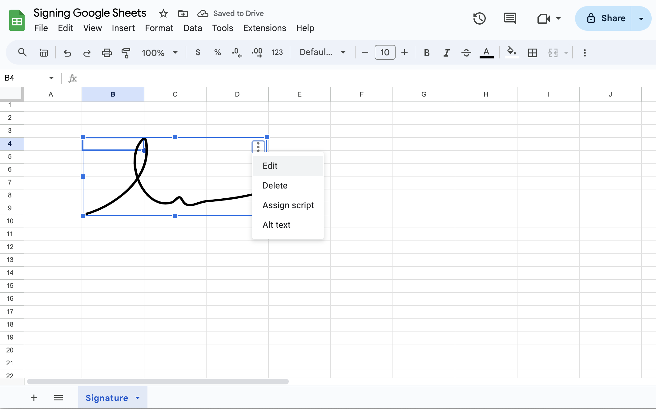 edit signature in google sheets