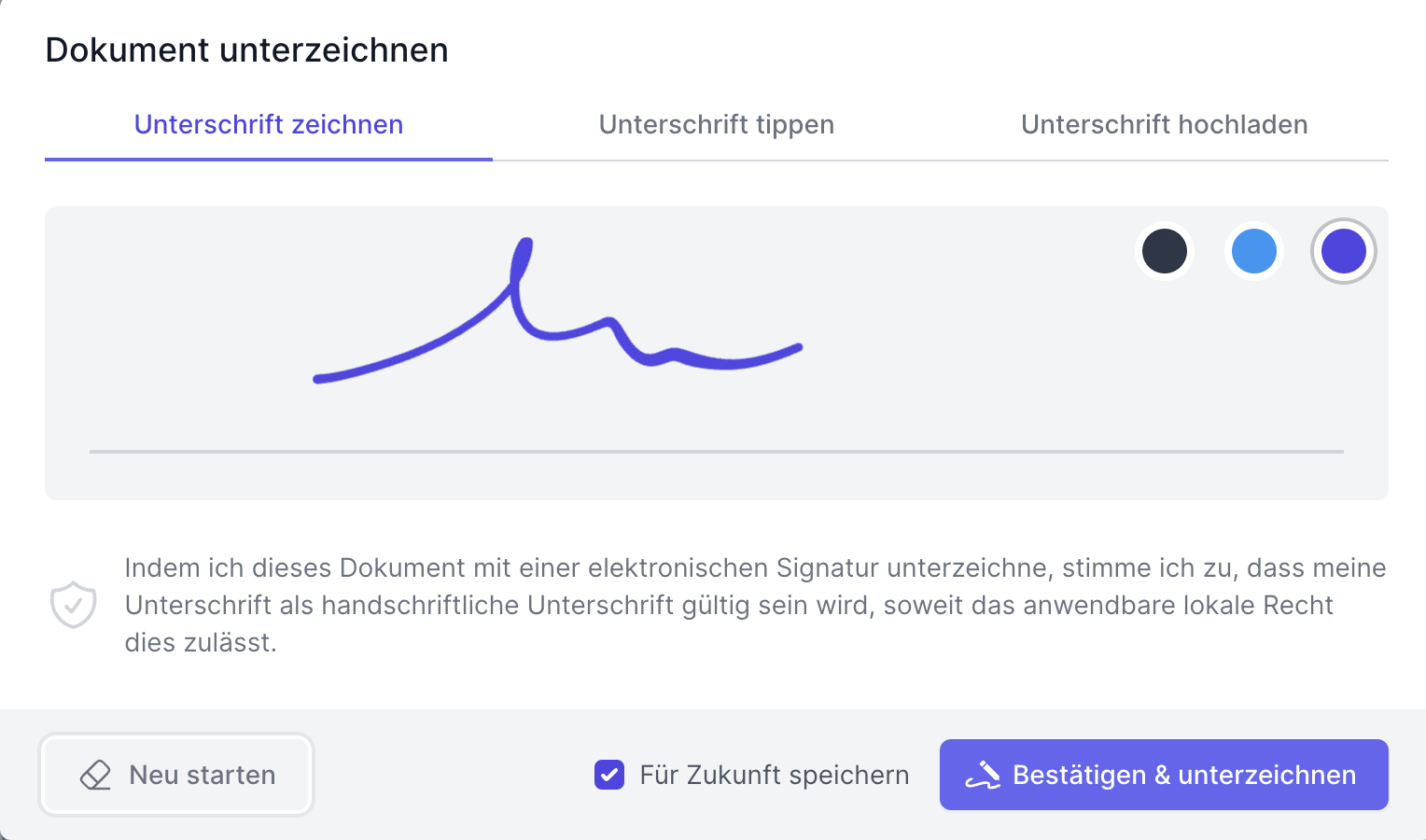 Unterschriftsoptionen in fynk