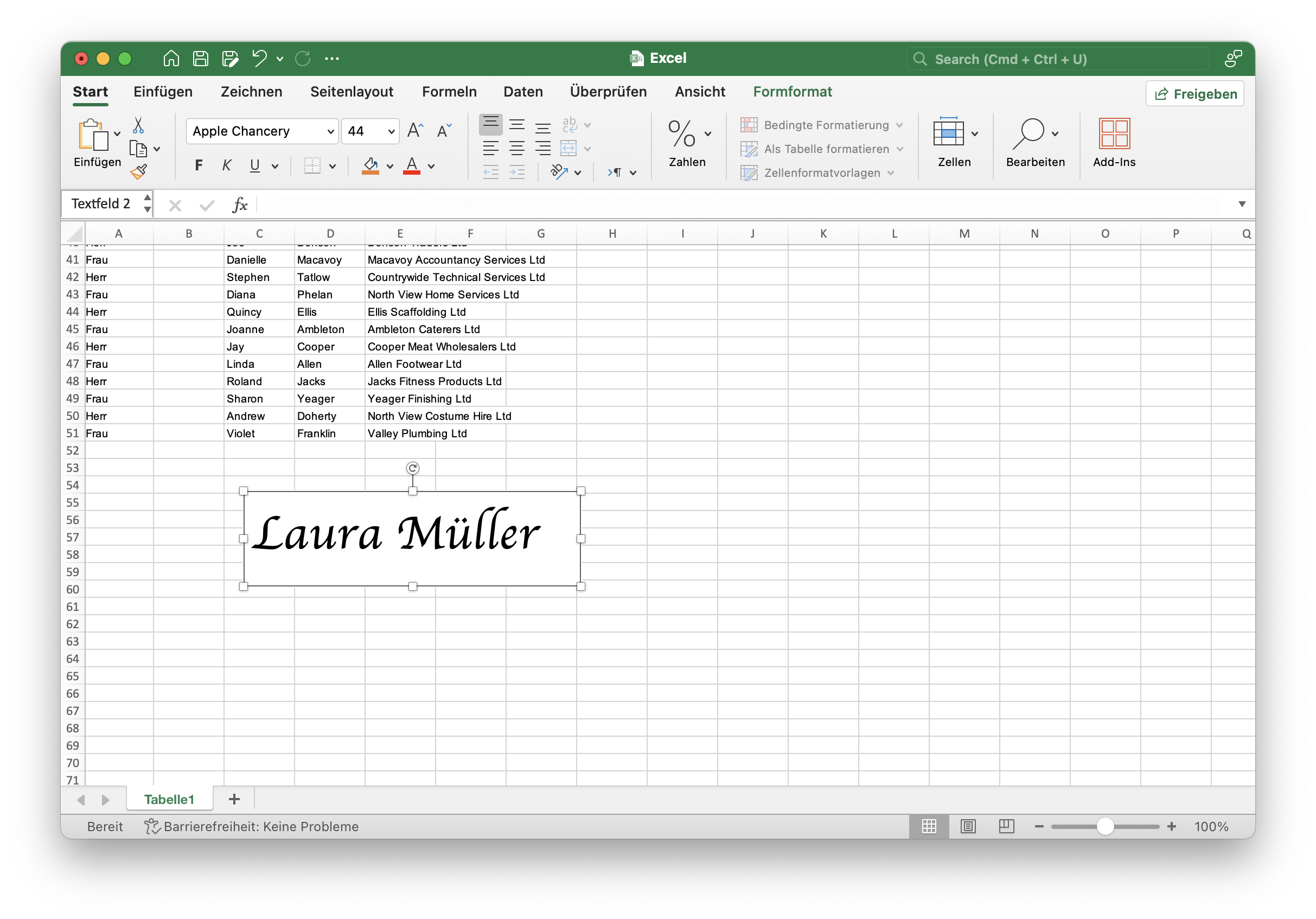 eSignatur in Excel durch Eingeben des Namens