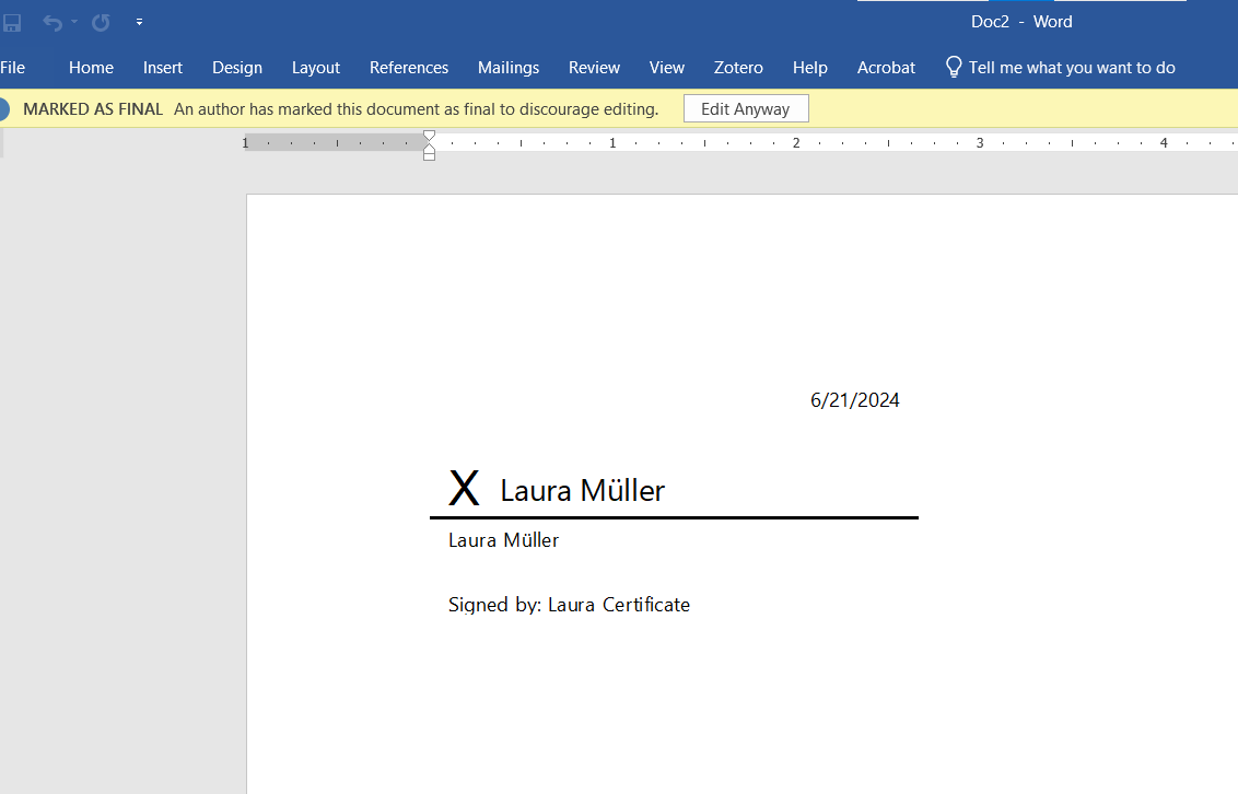 example of signature in word document