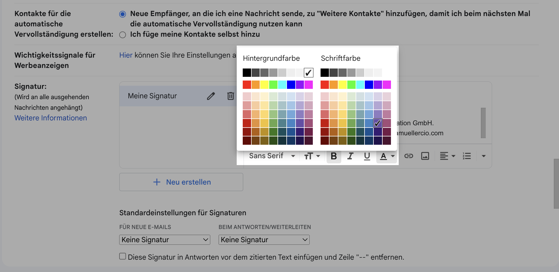 Farbbearbeitung der Gmail-Signatur