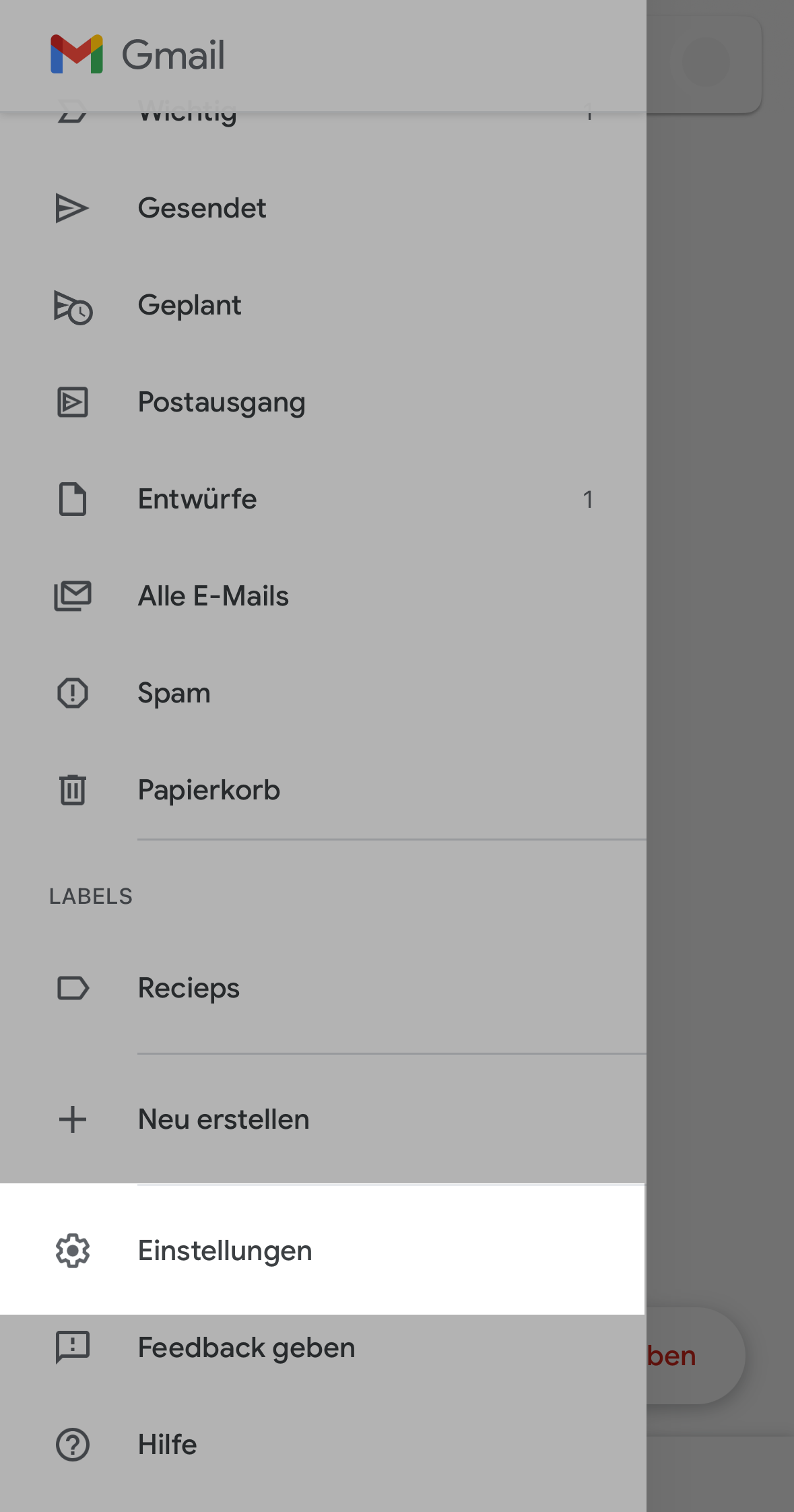 Einstellungen der Gmail-App