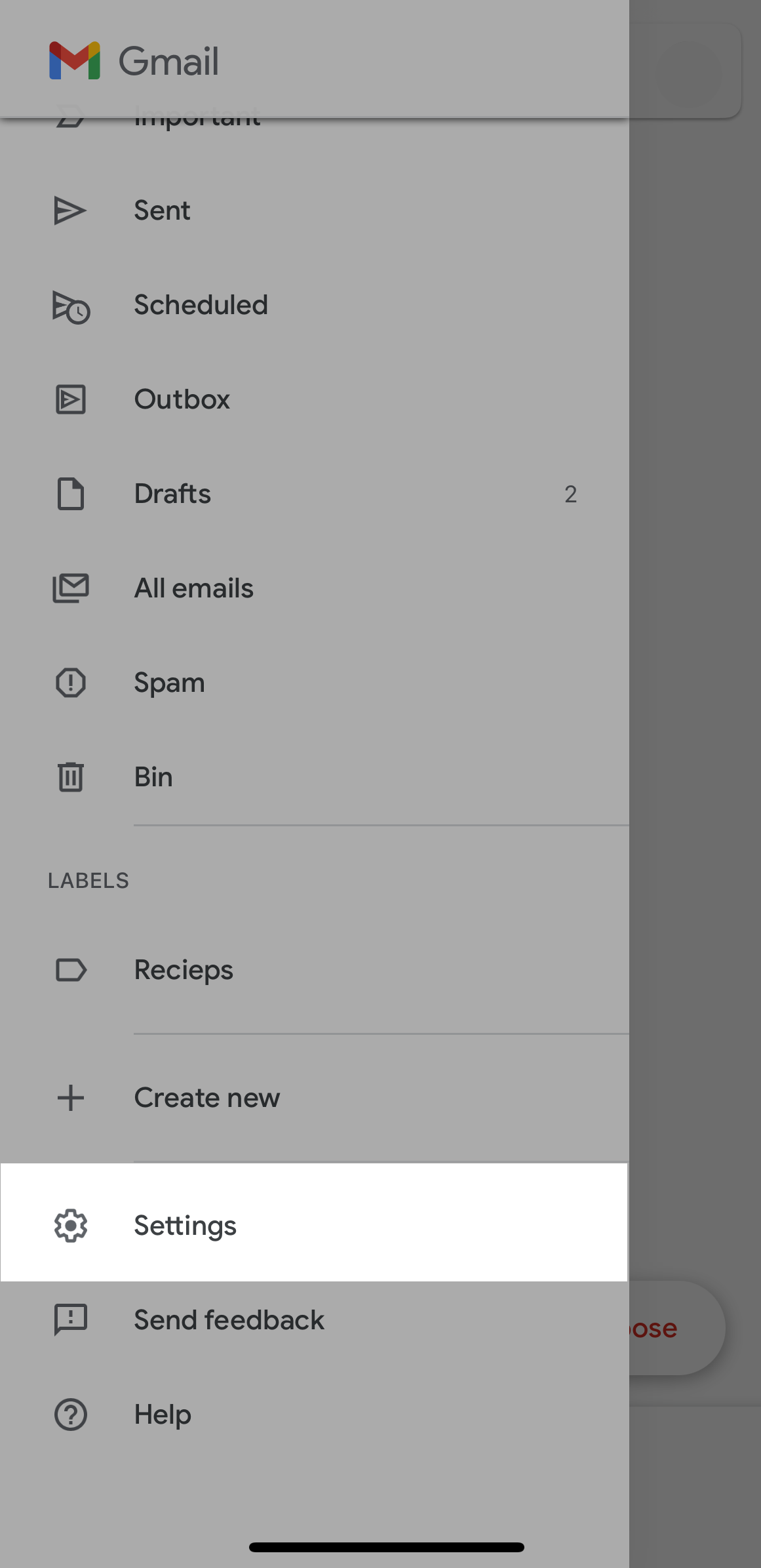 Gmail app settings