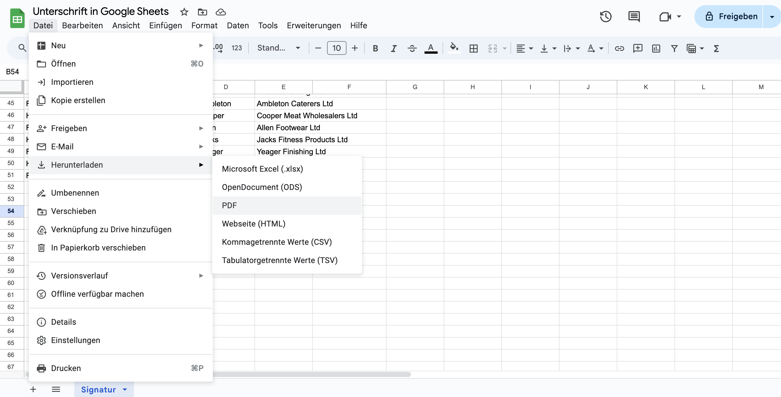 Google Sheets in PDF konvertieren