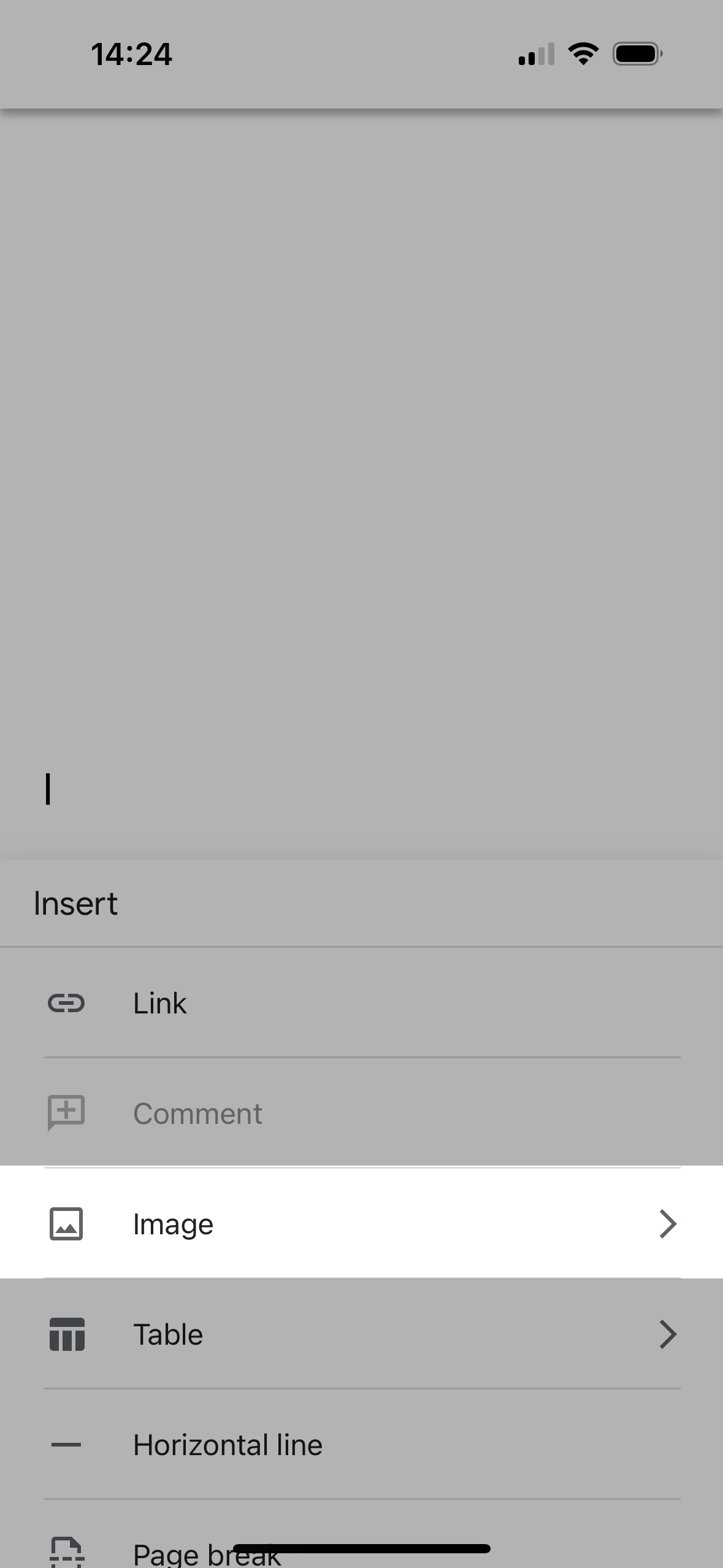 insert option in google docs app iphone