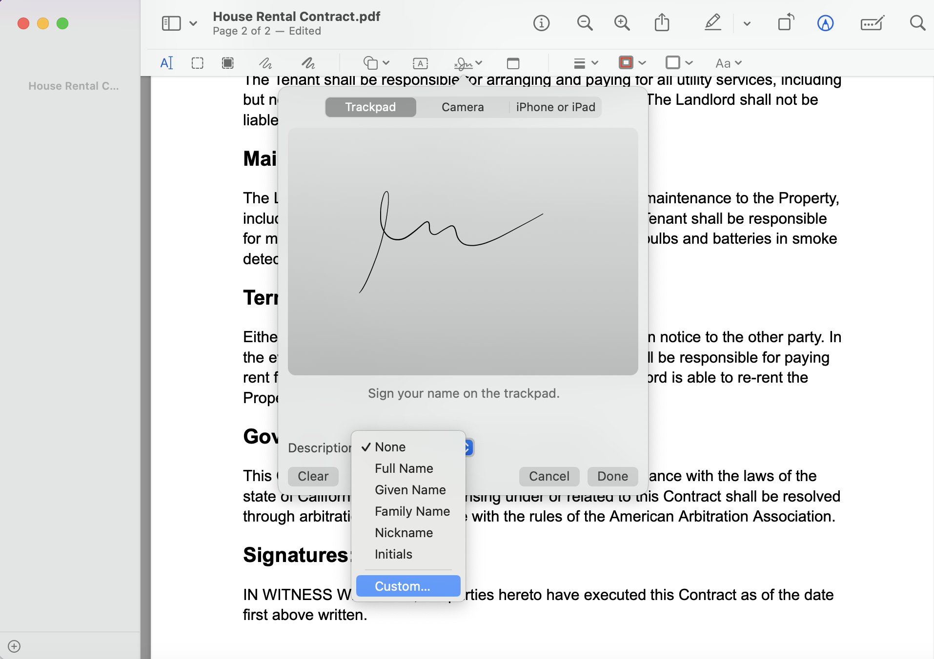 Signing a pdf electronically using Mac