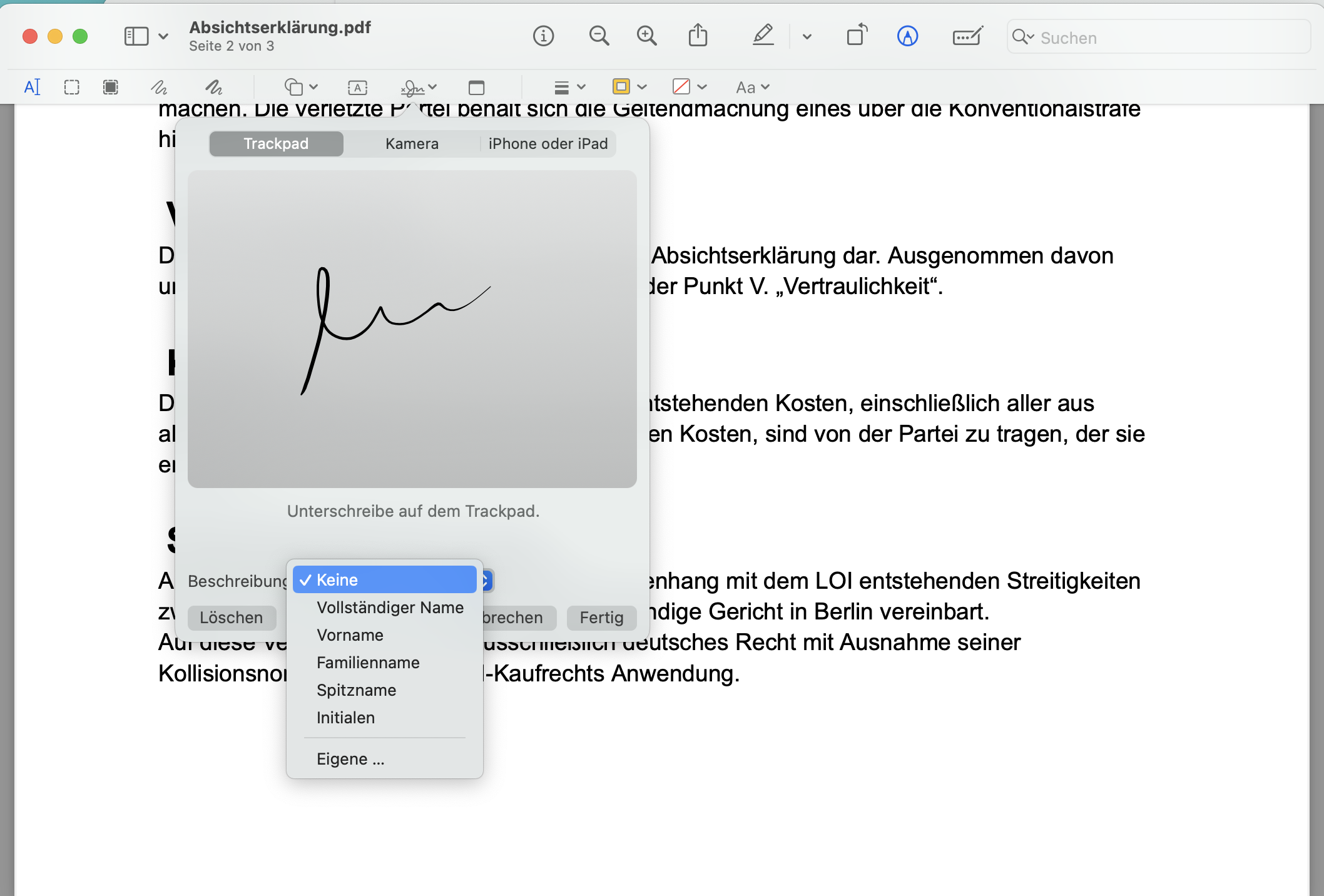 Ein PDF elektronisch mit dem Mac signieren